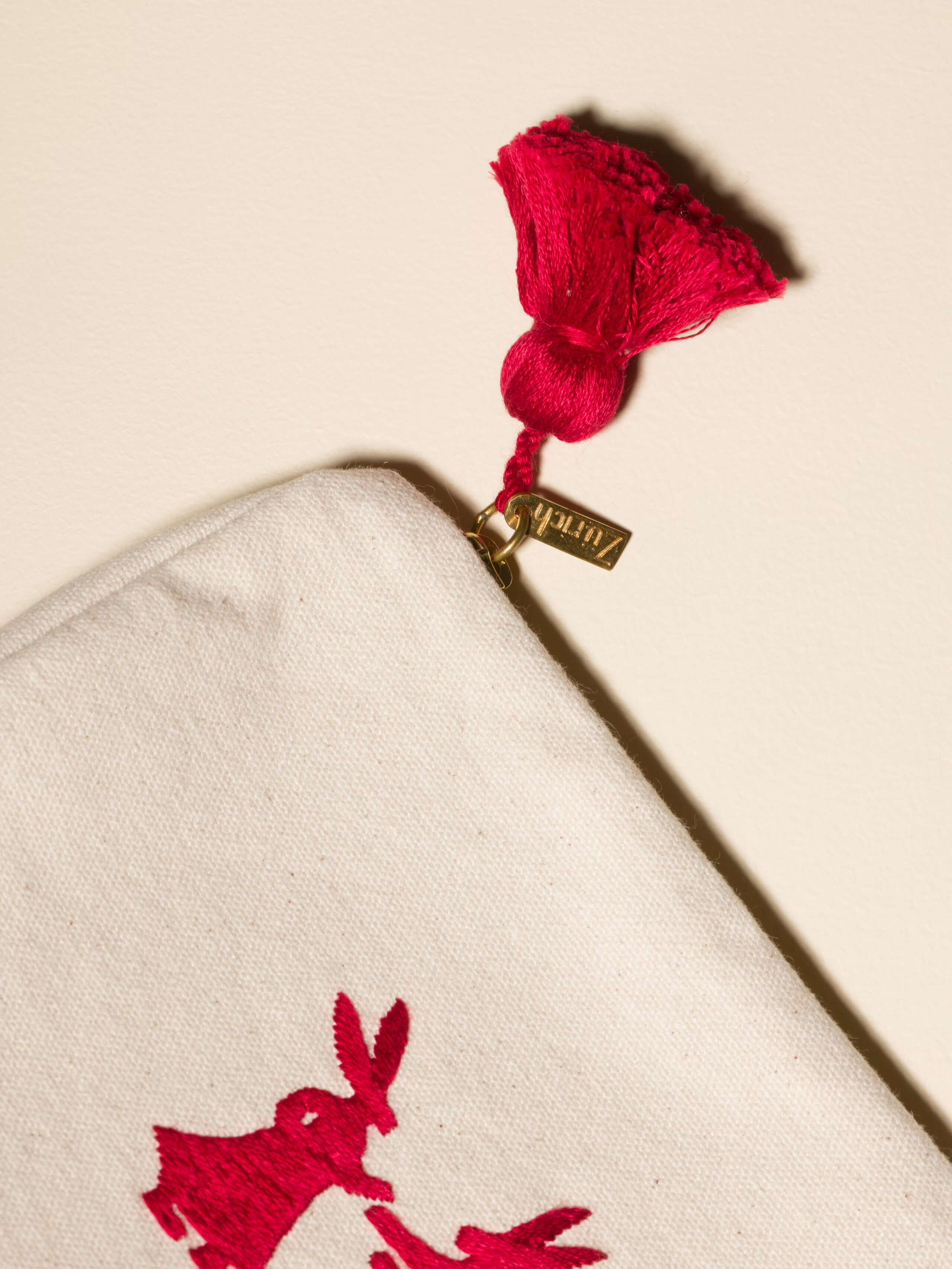 Stella toiletry bag cotton canvas embroidered rabbits red