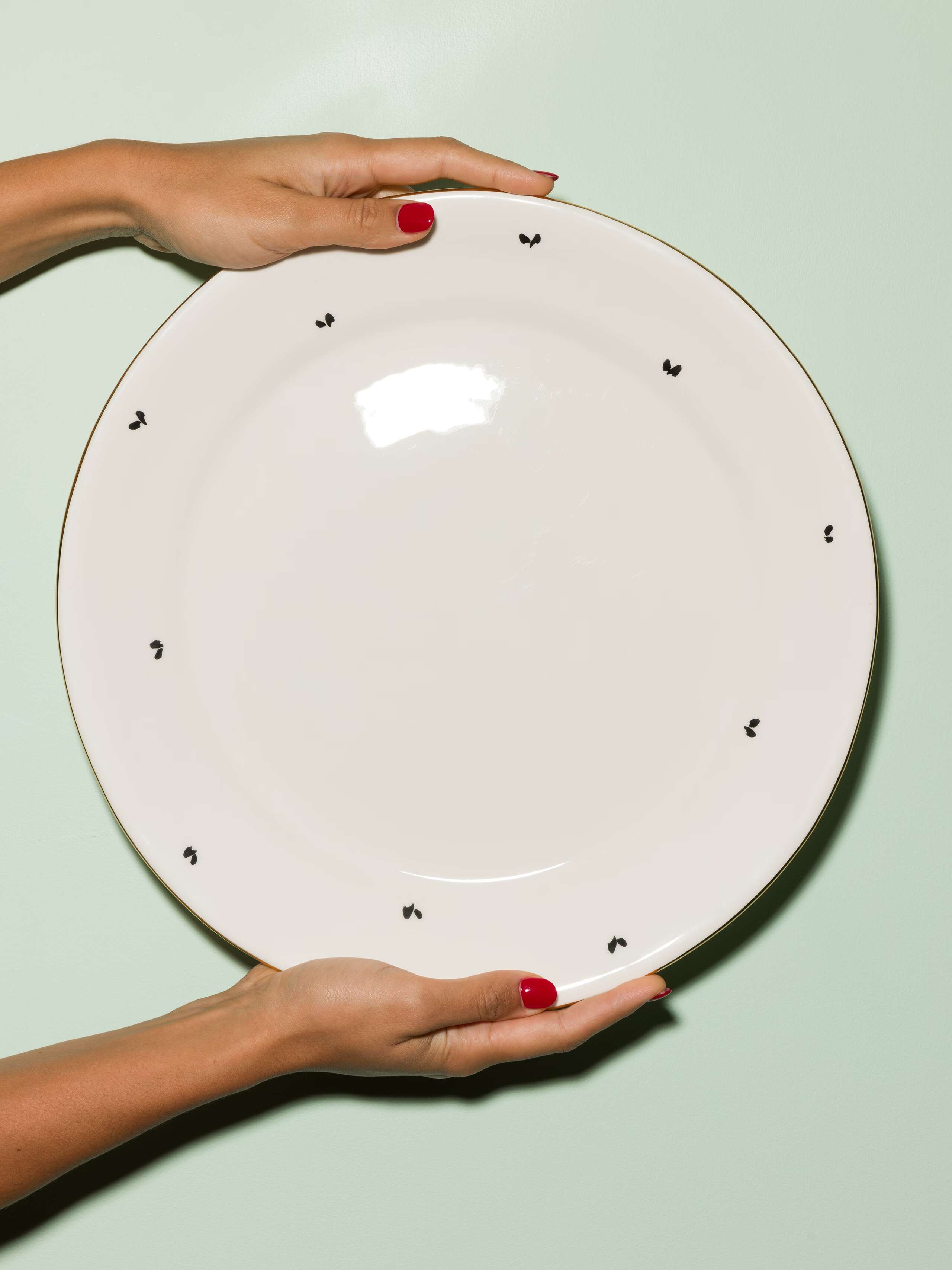 Plate with black hearts pattern rim