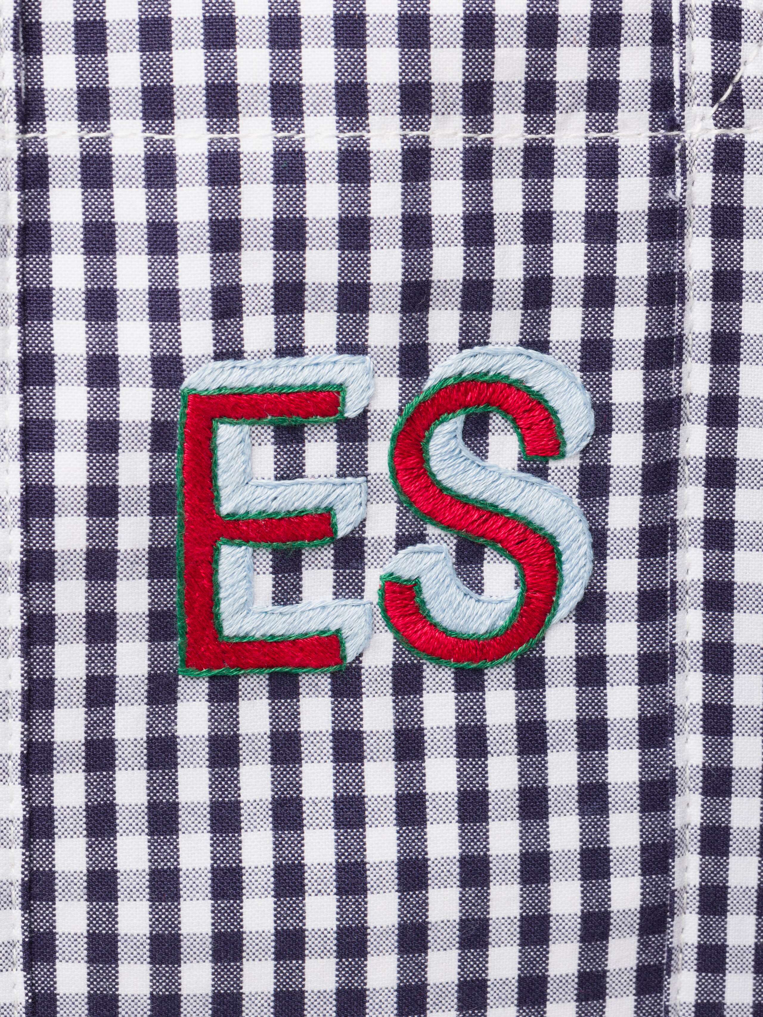 Monogram embroidery on Zurich Navy vichy