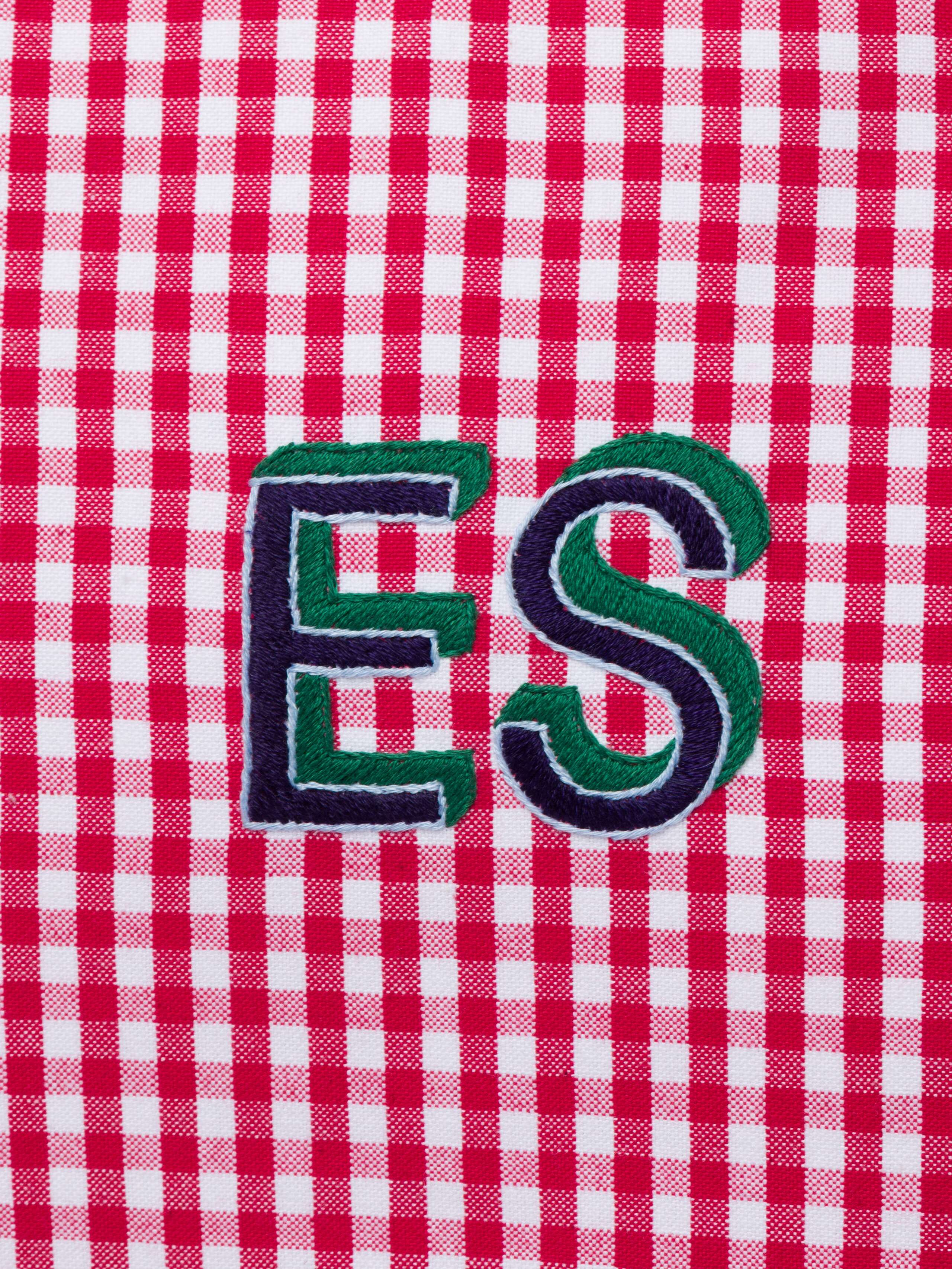 Monogram embroidery on enSoie Red vichy
