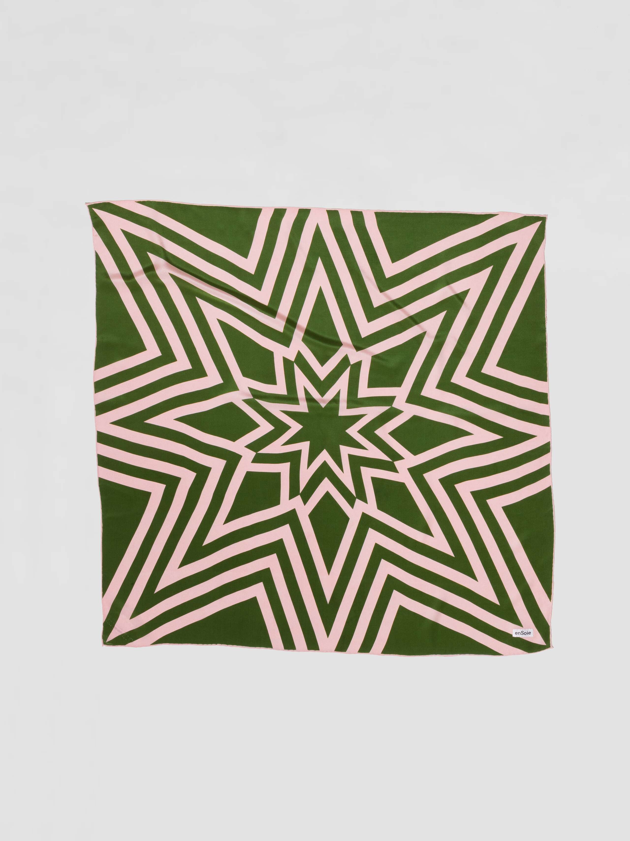 Carré foulard with Star Print Green Old Rose Silk