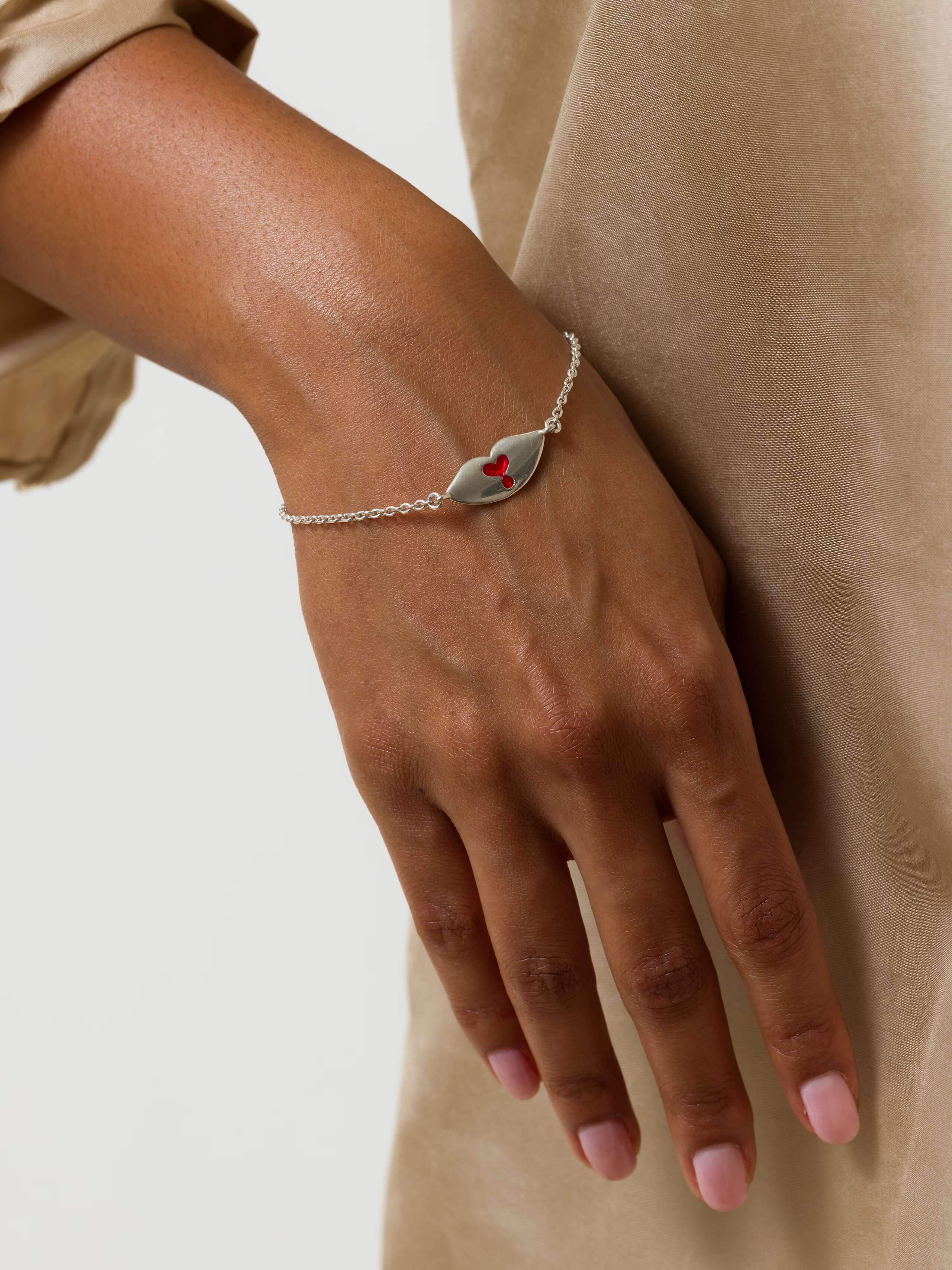Lip bracelet sterling silver with red enamel 