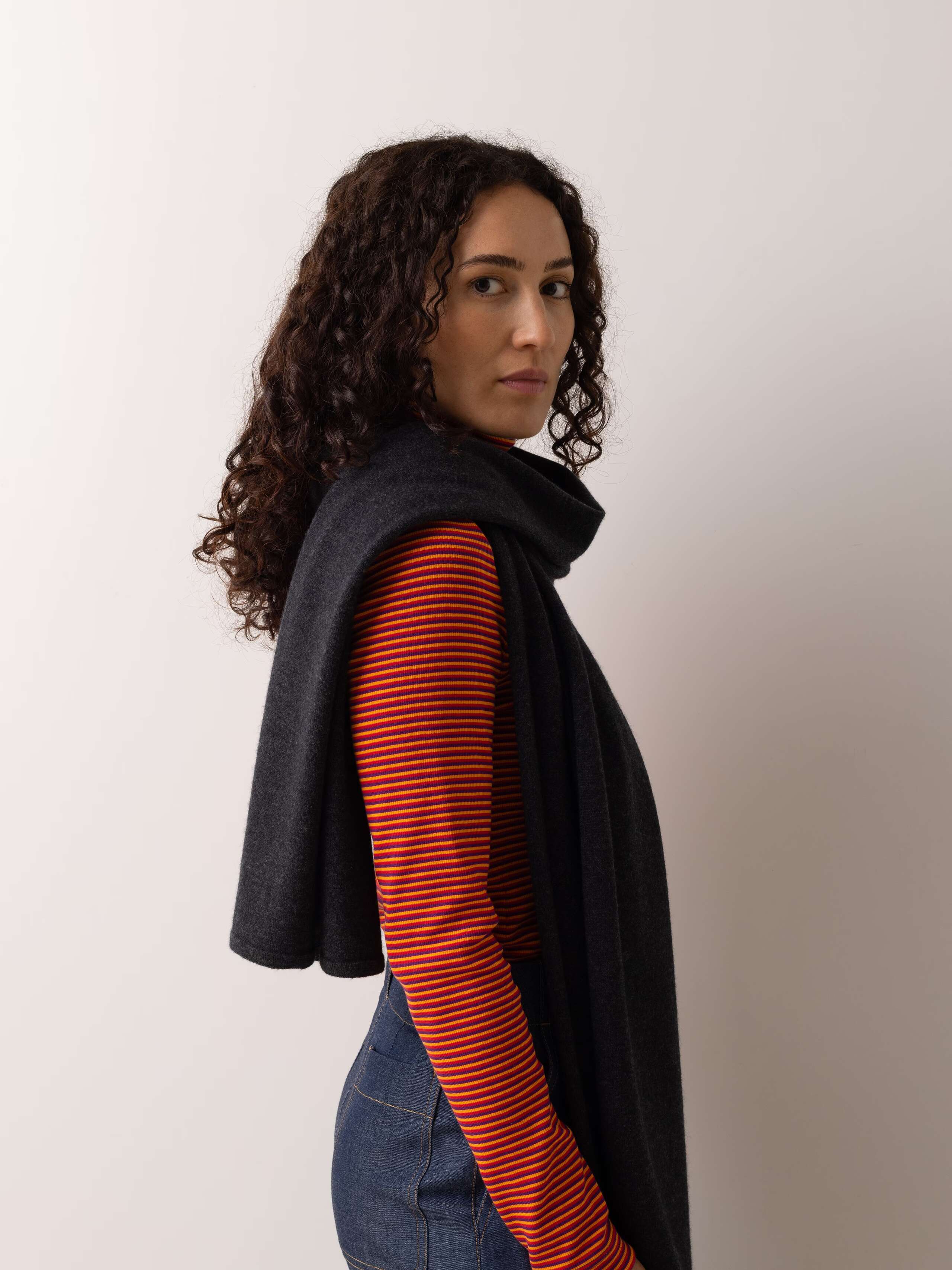 Vera scarf jersey knit wool and cashmere in Chimney Grey