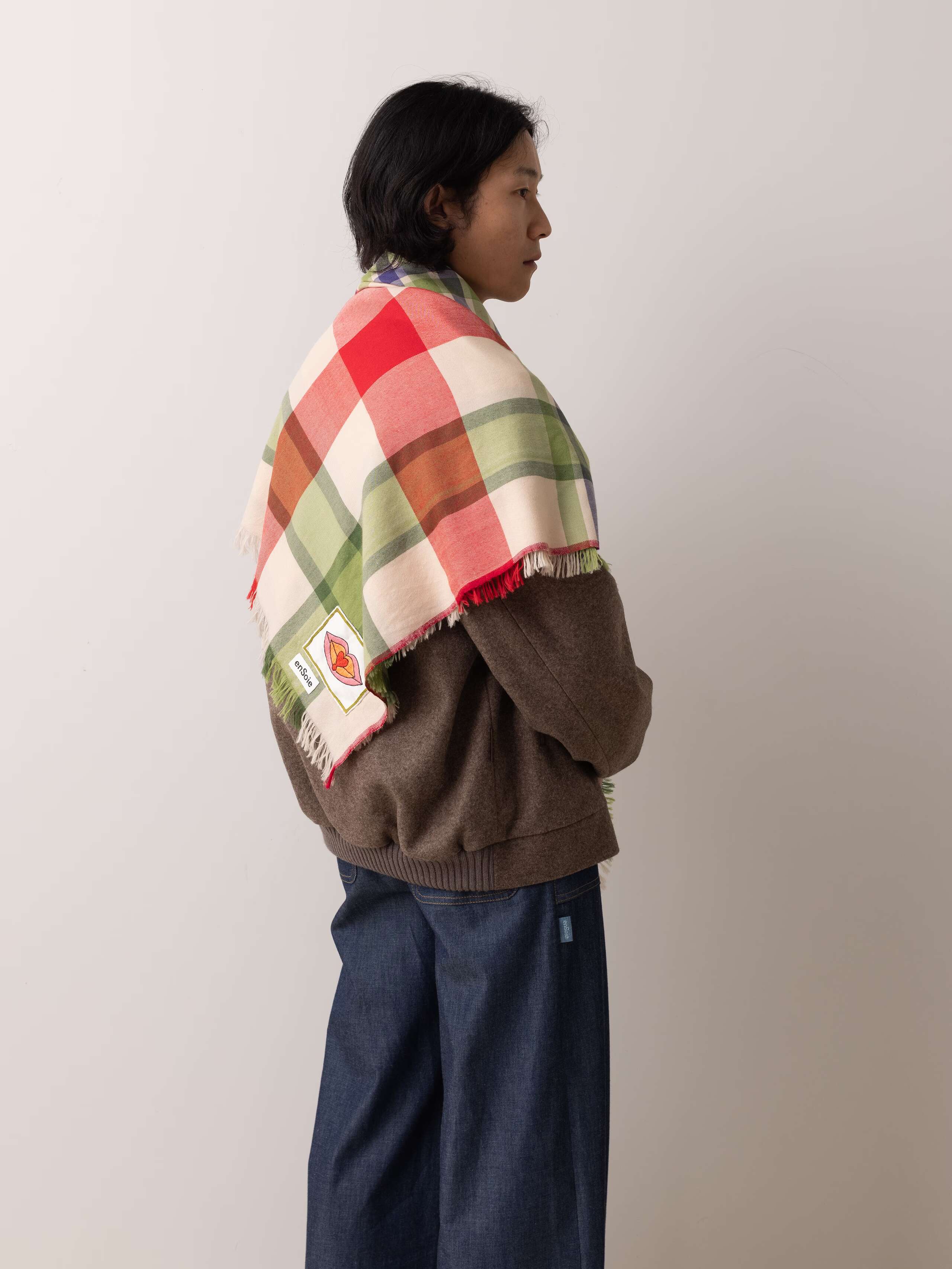 Saga wool check scarf in bright train to paris check