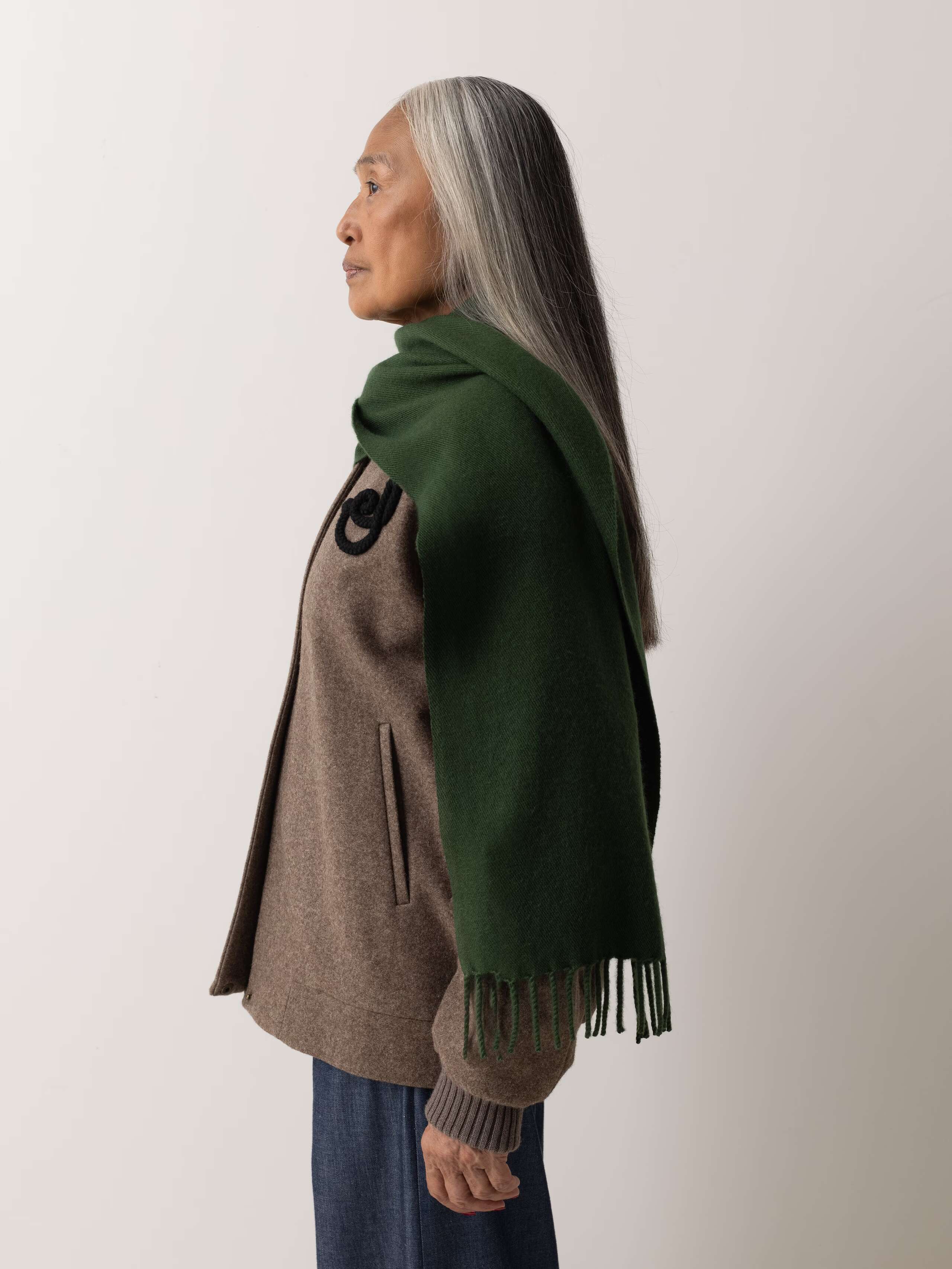 Edan felted cashmere scarf in Engiadina green
