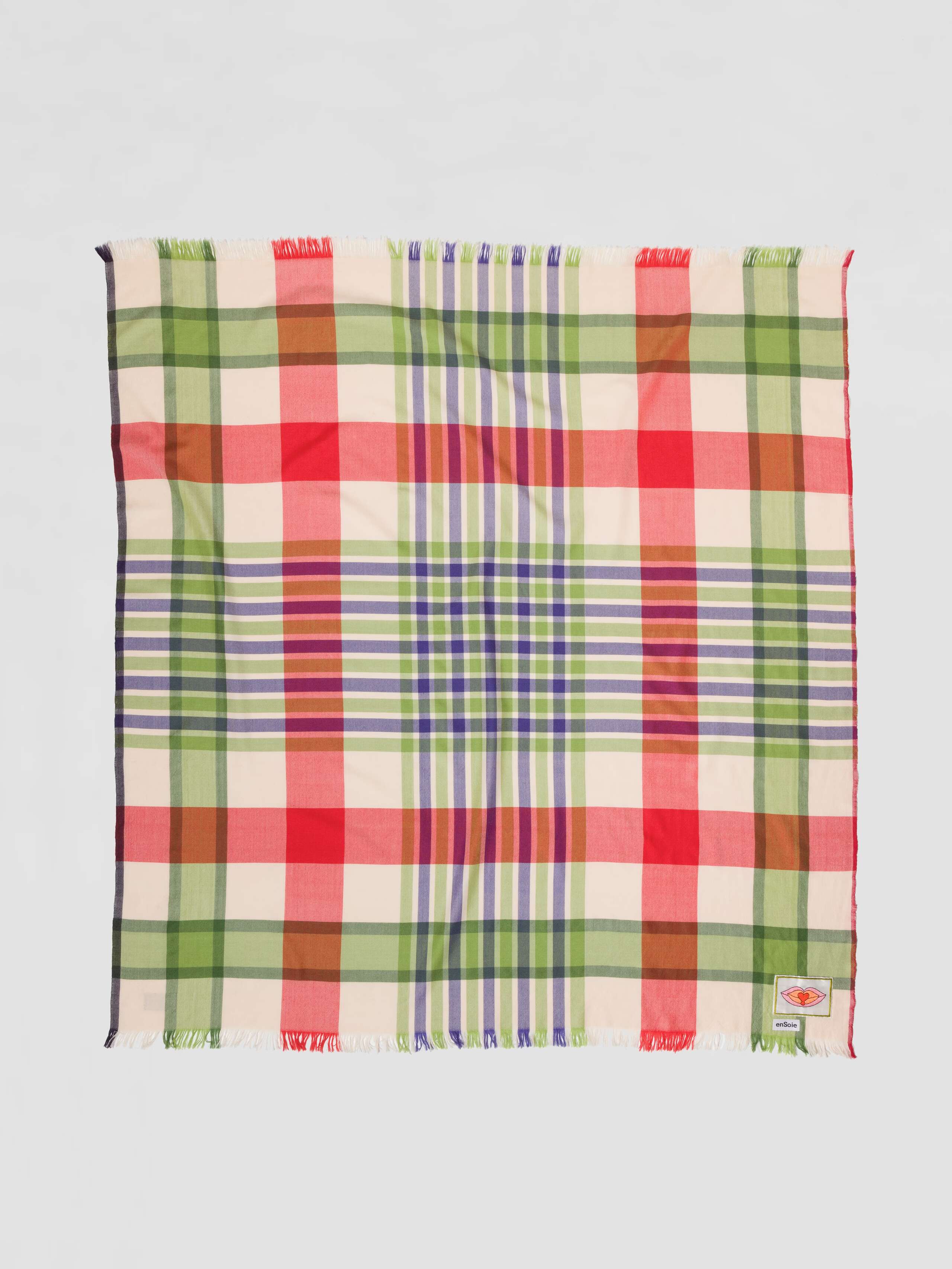 Saga wool check scarf in bright train to paris check