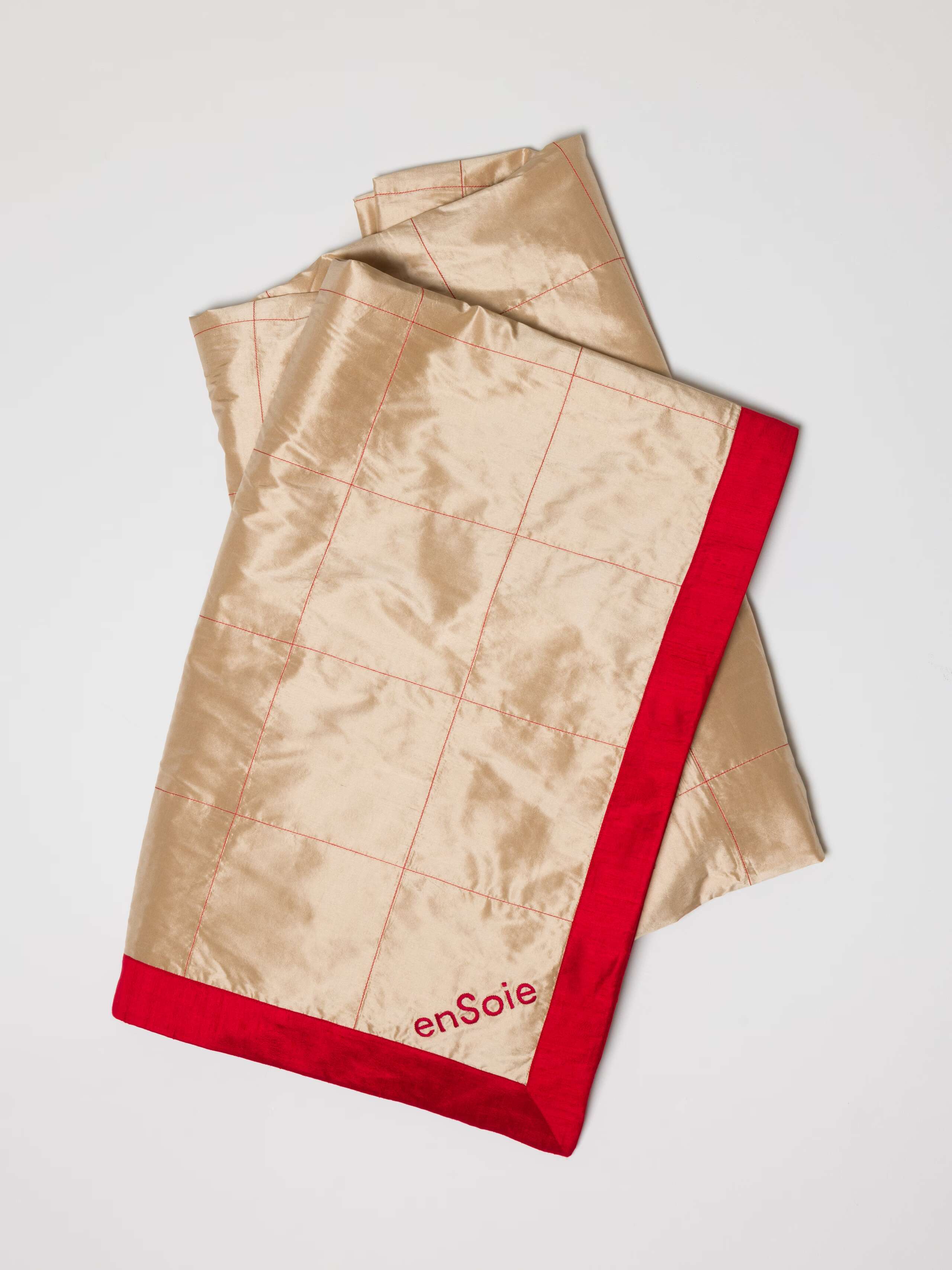 Sophie and Mila Quilt and Pillow Set in doupion silk gold red