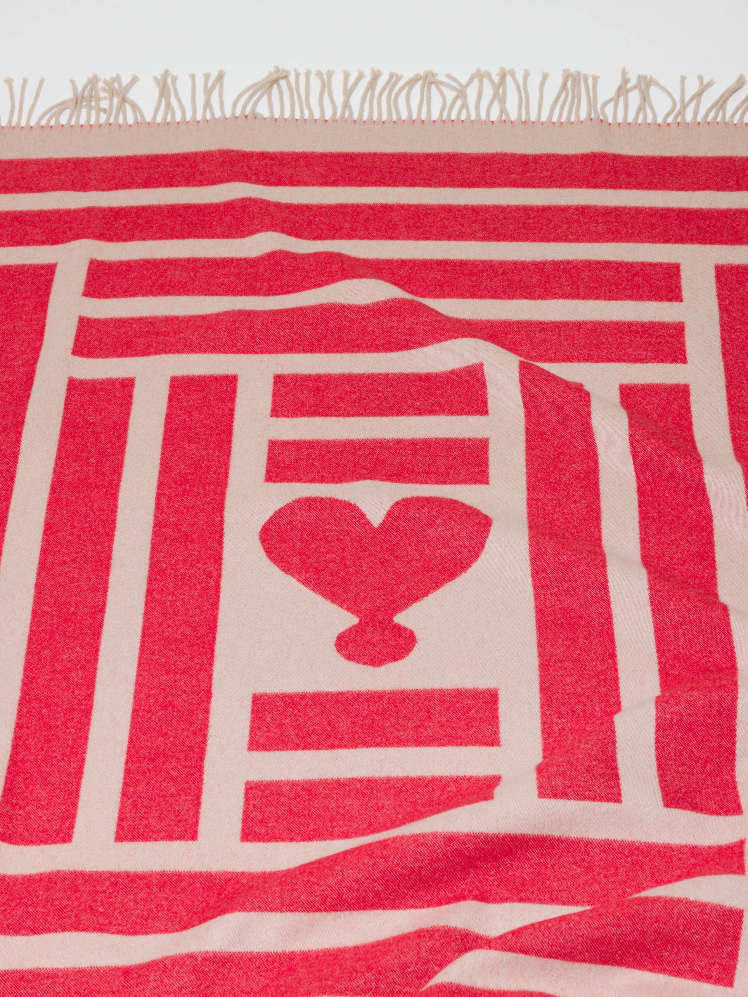Block Heart Wool blanket James using two colours red and beige woven wool