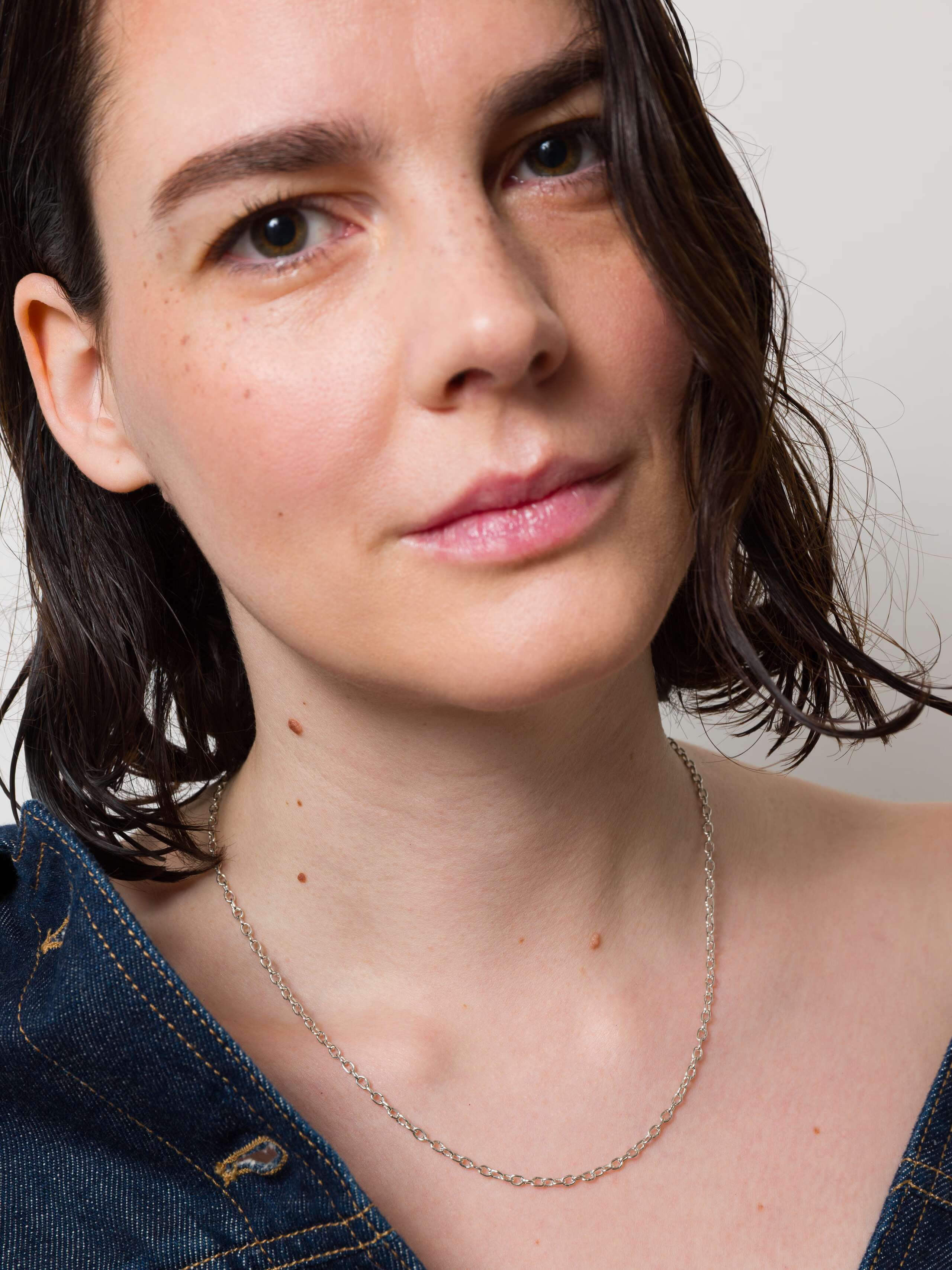 Model wearing the taylor sterling silver necklace