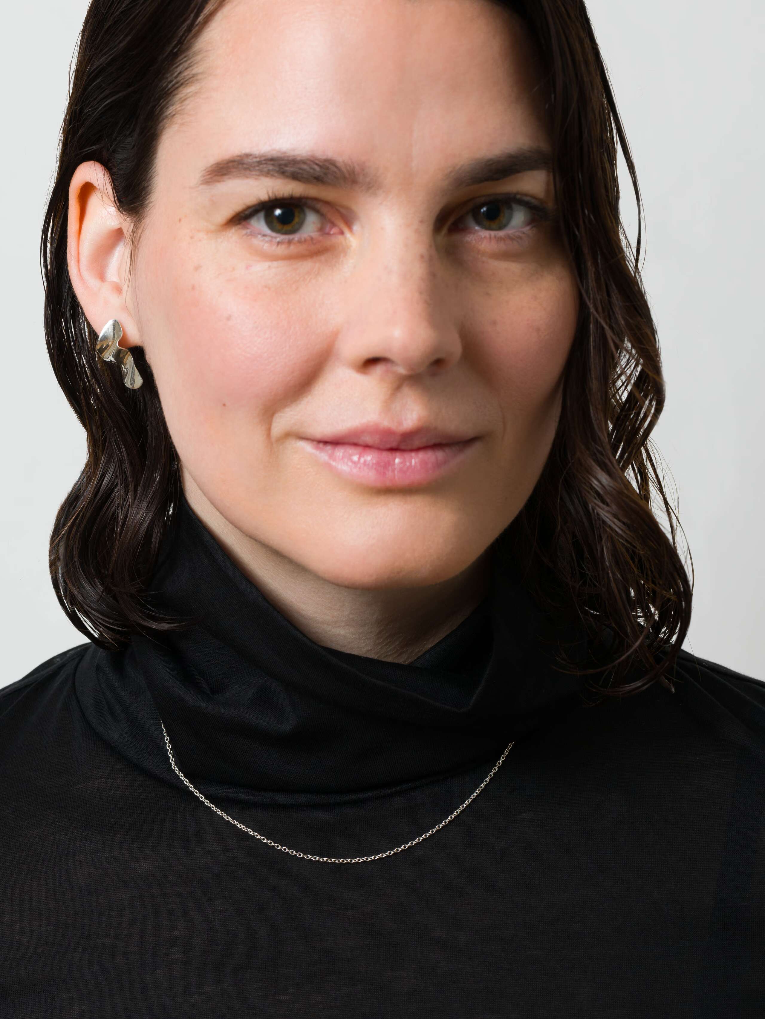 Model wearing the sterling silver marta necklace