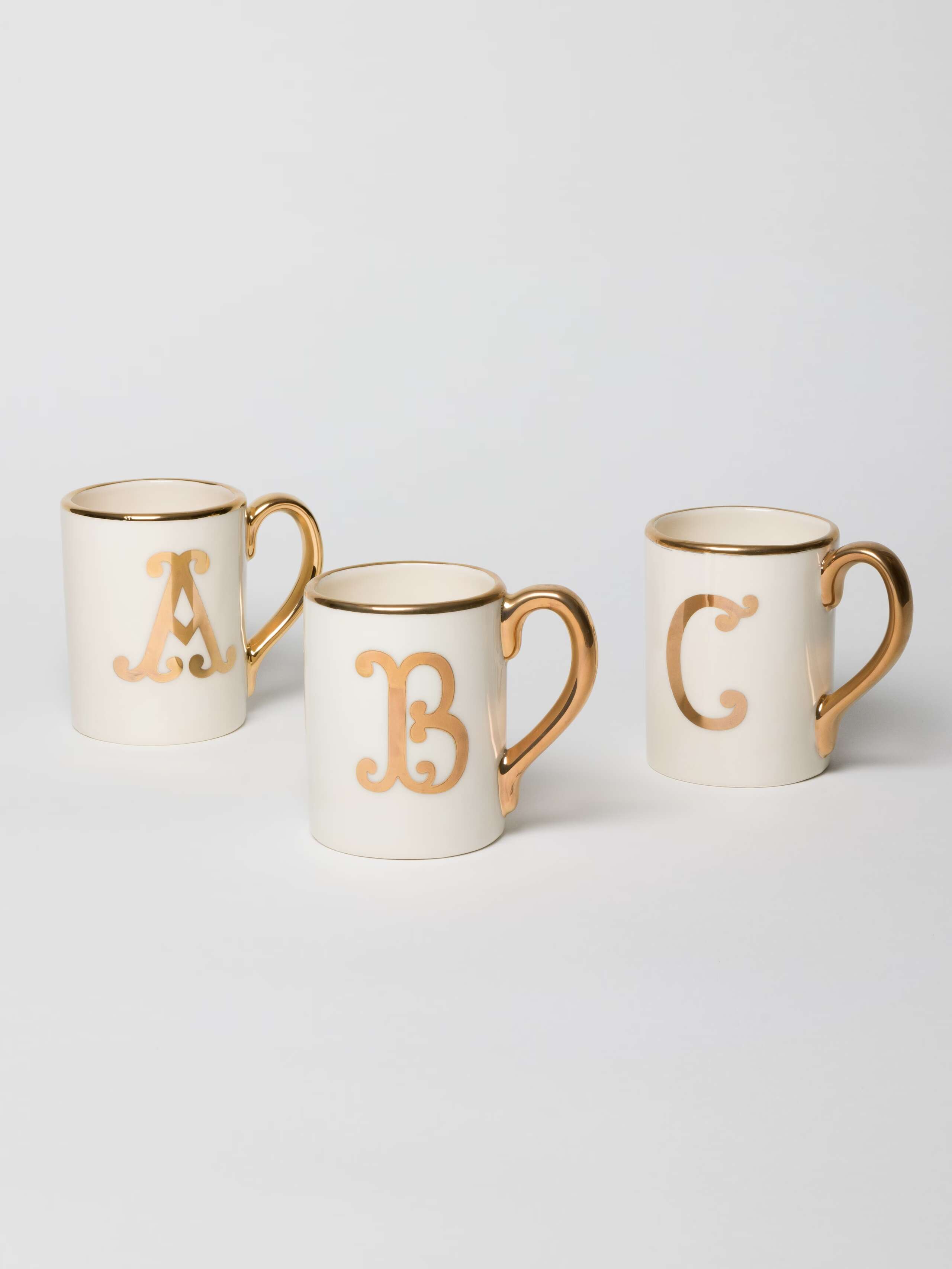 Alphabet mug in gold ABC ceramic handmade