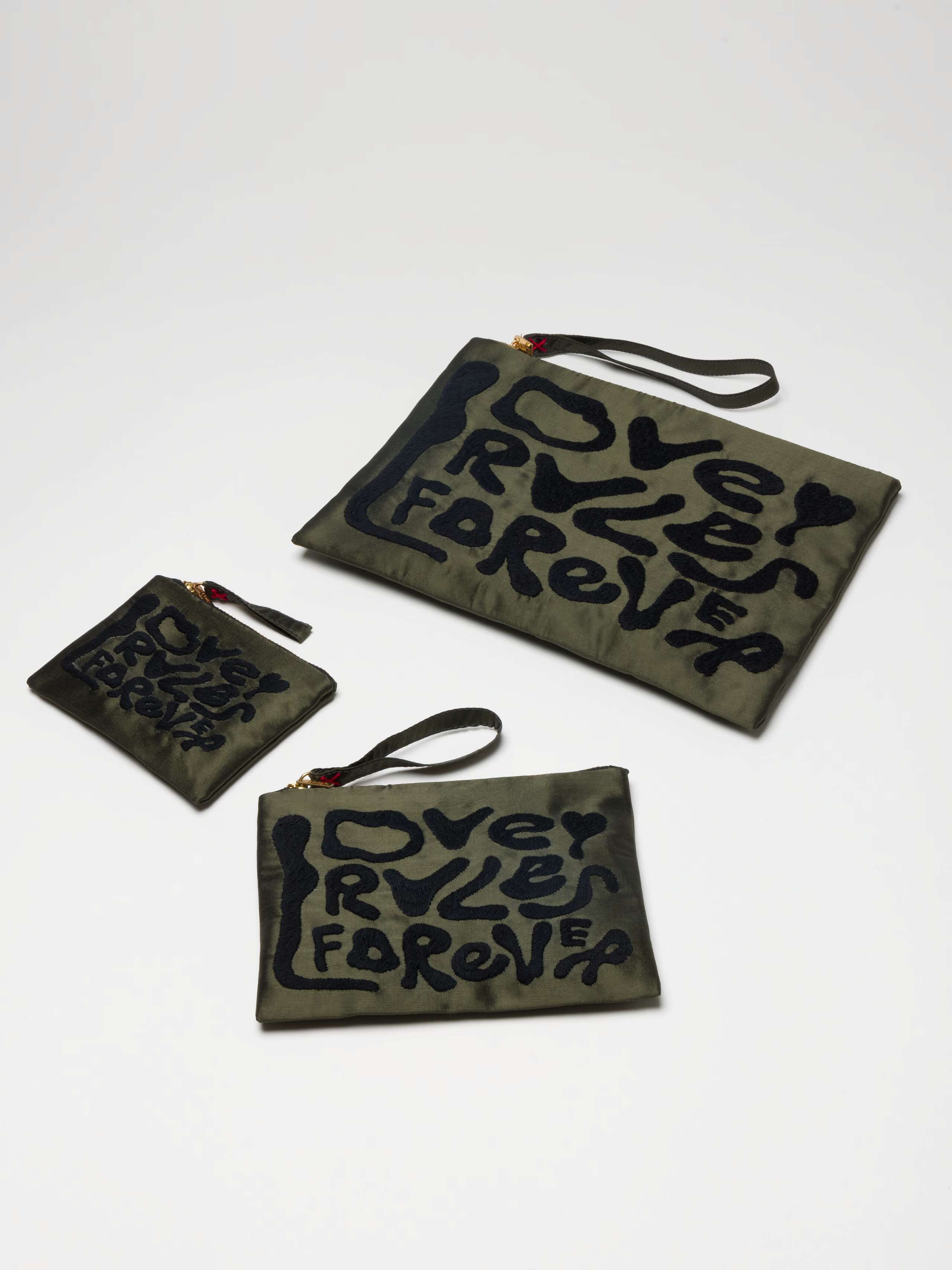 Love Rules forever pouches in green