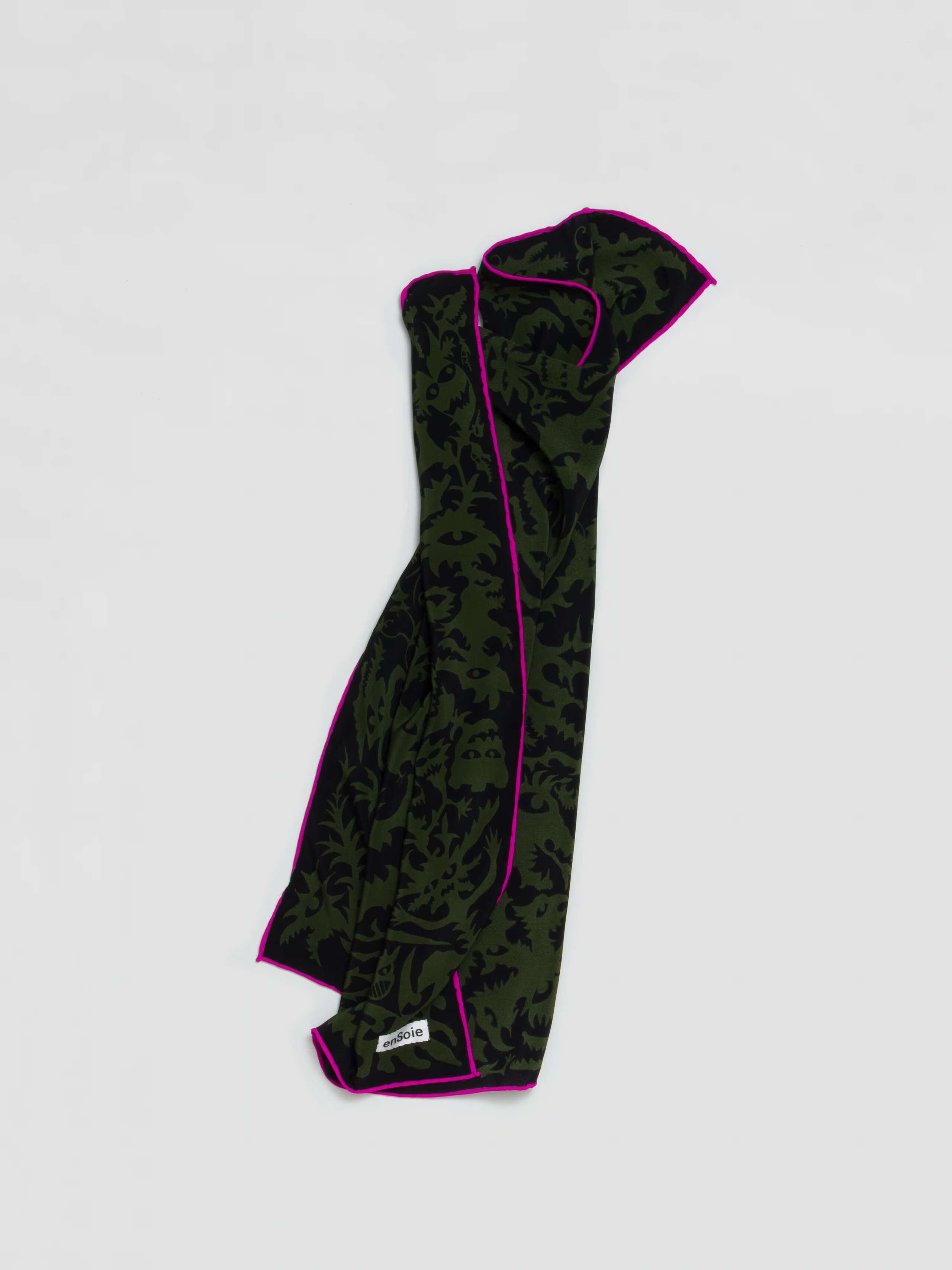 Monsters printed silk foulard in black and khaki