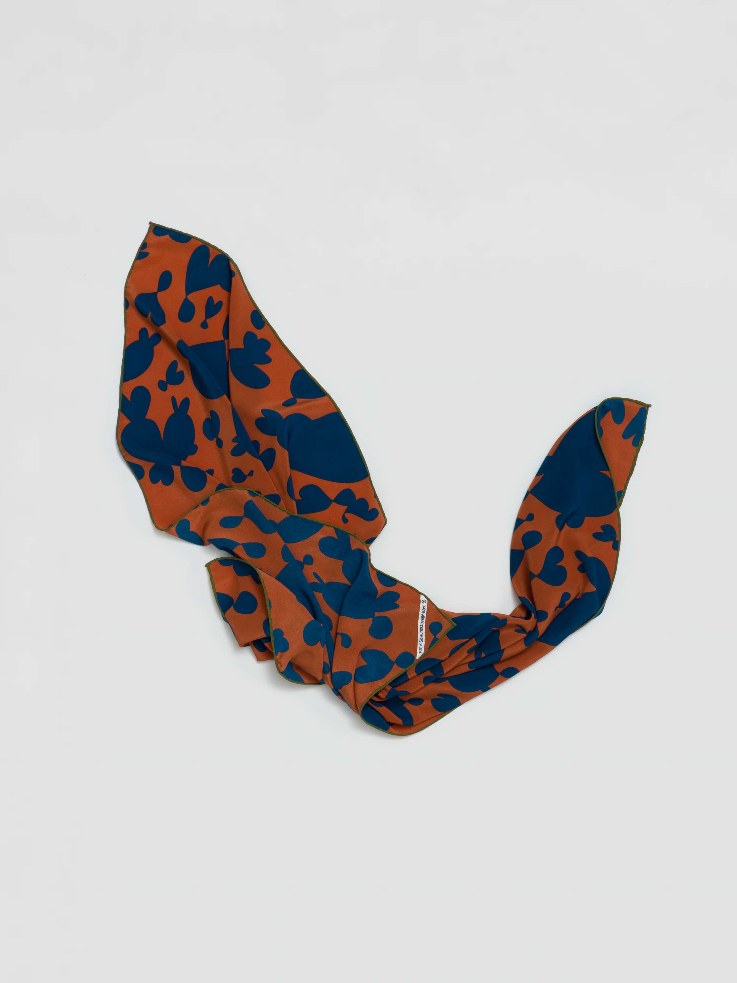 Inspired hearts foulard in aqua blue and rust brown