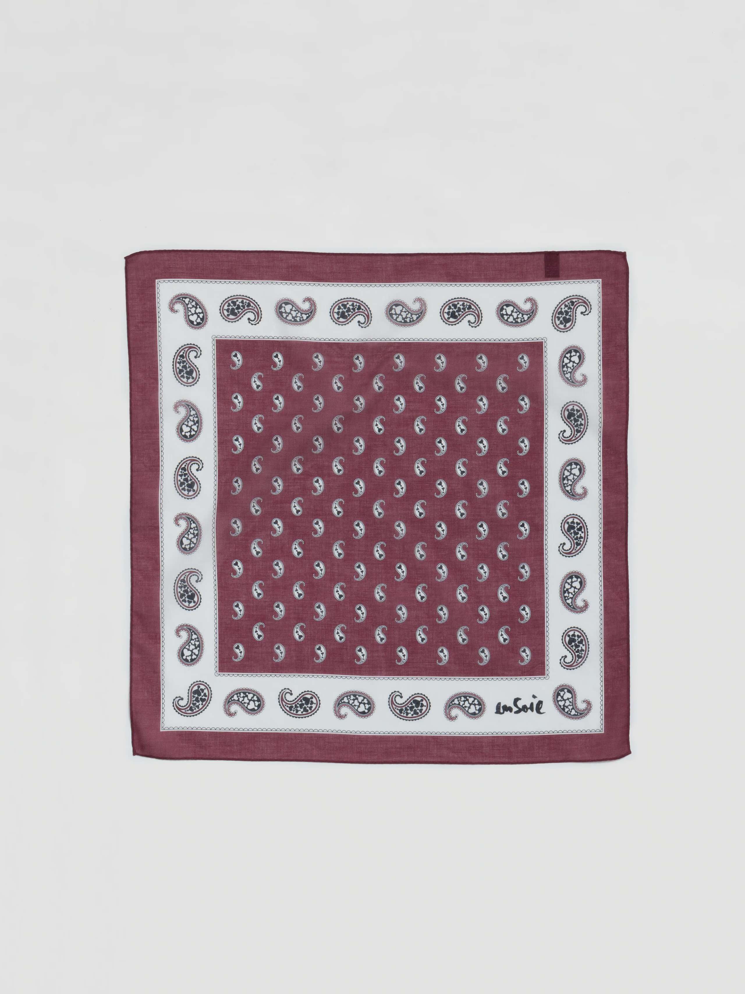 Paisley light cotton voile foulard in aubergine