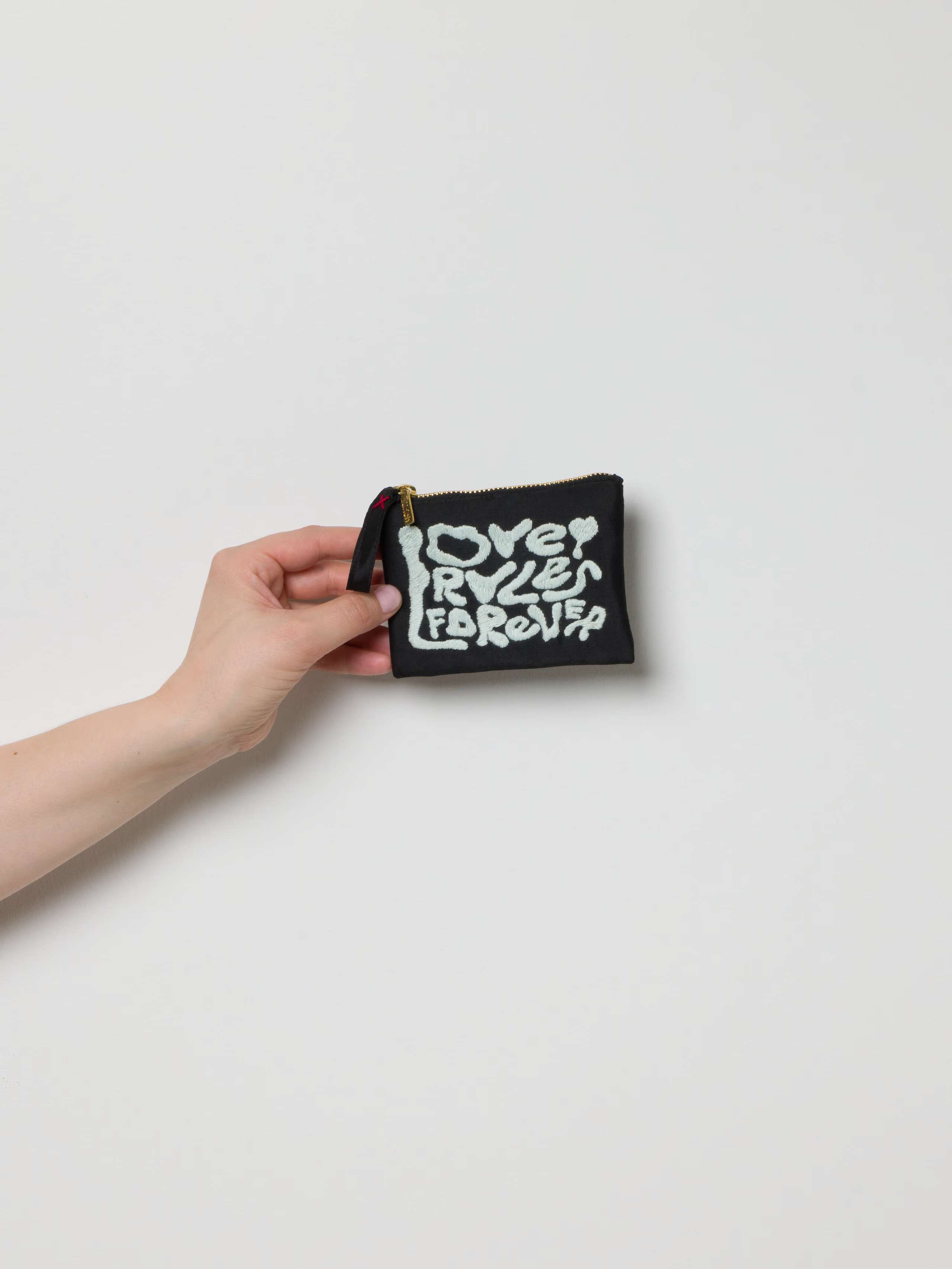 Love Rules forever pouches in black