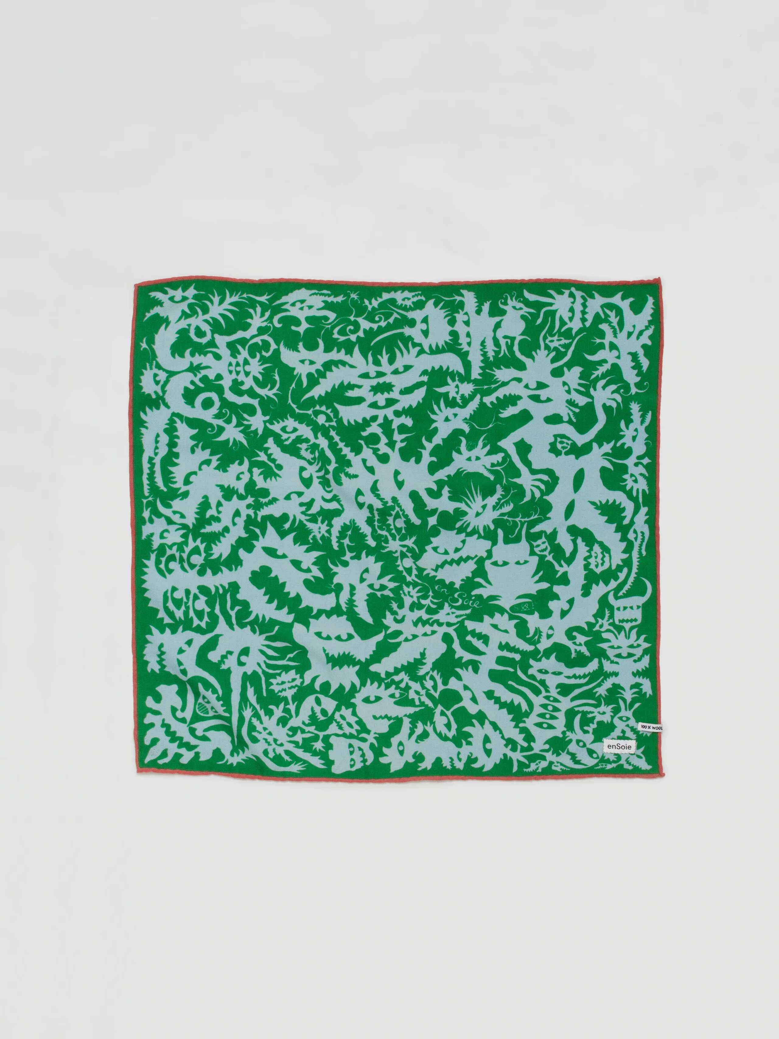 hearts wool foulard in light blue off whiteMonsters foulard in wool light blue green