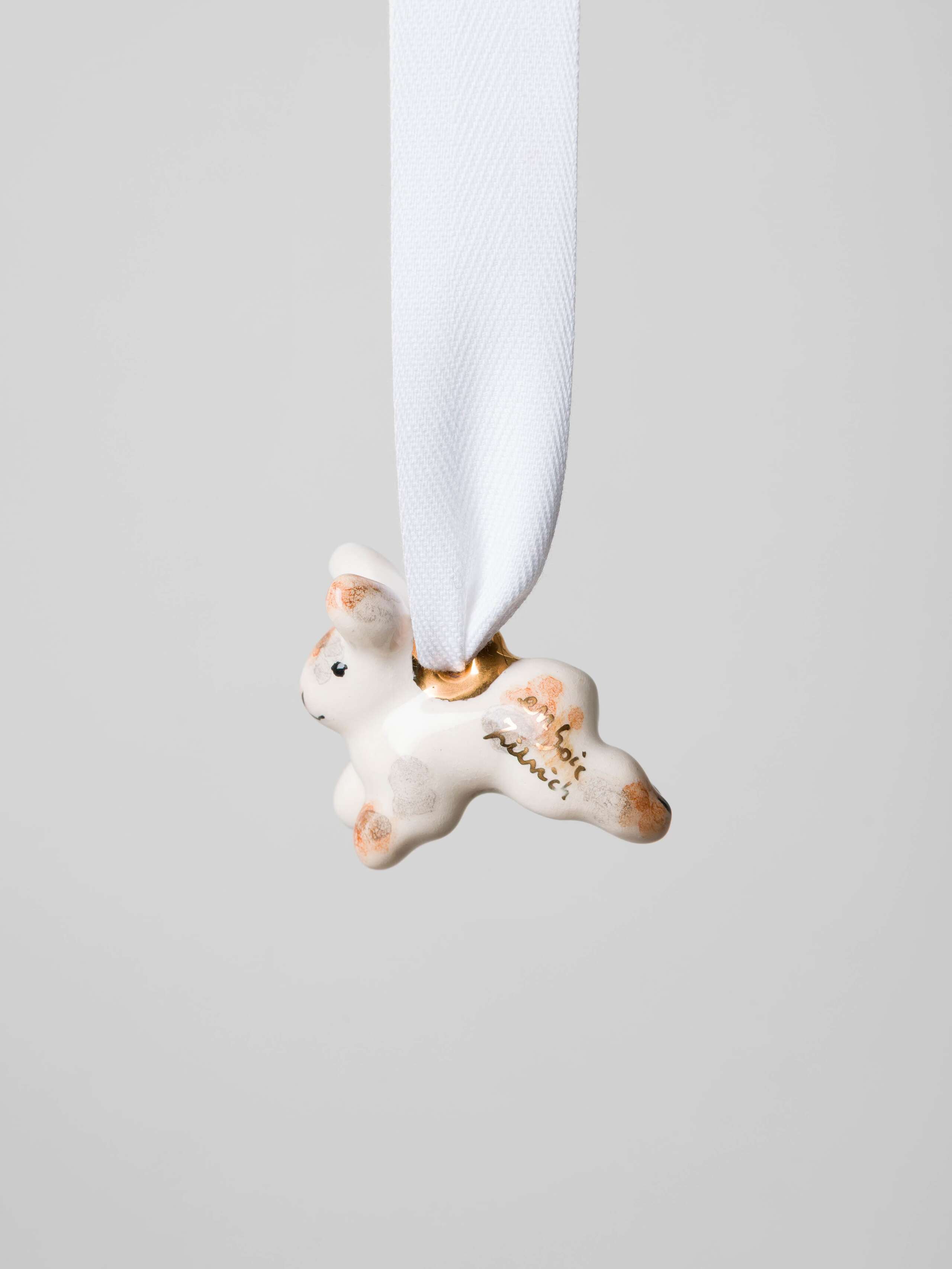 jumping rabbit small in brown and grey shades handmade handpainted