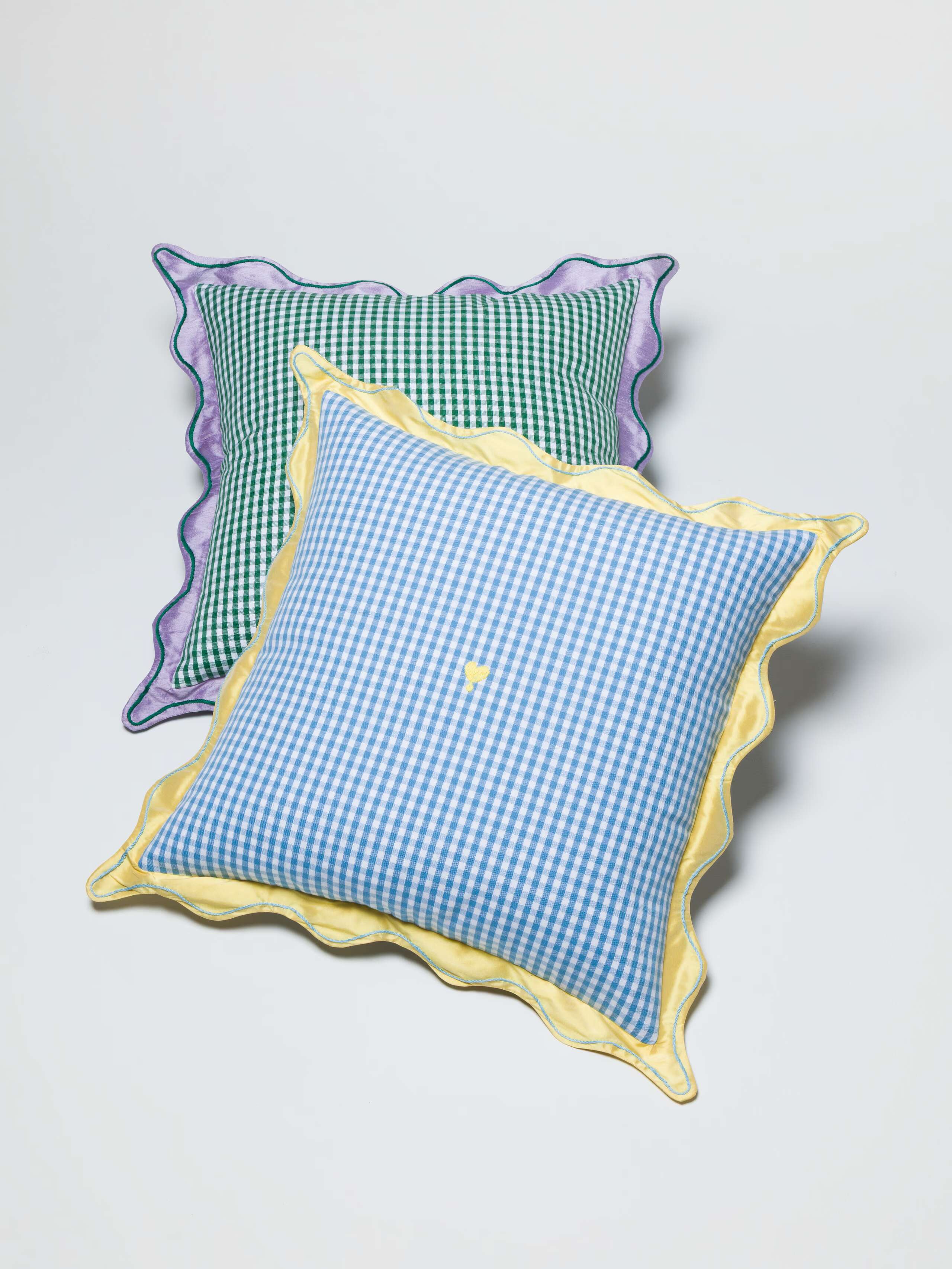 Mila pillow cover with doupion silk frame in vichy light blue and green
