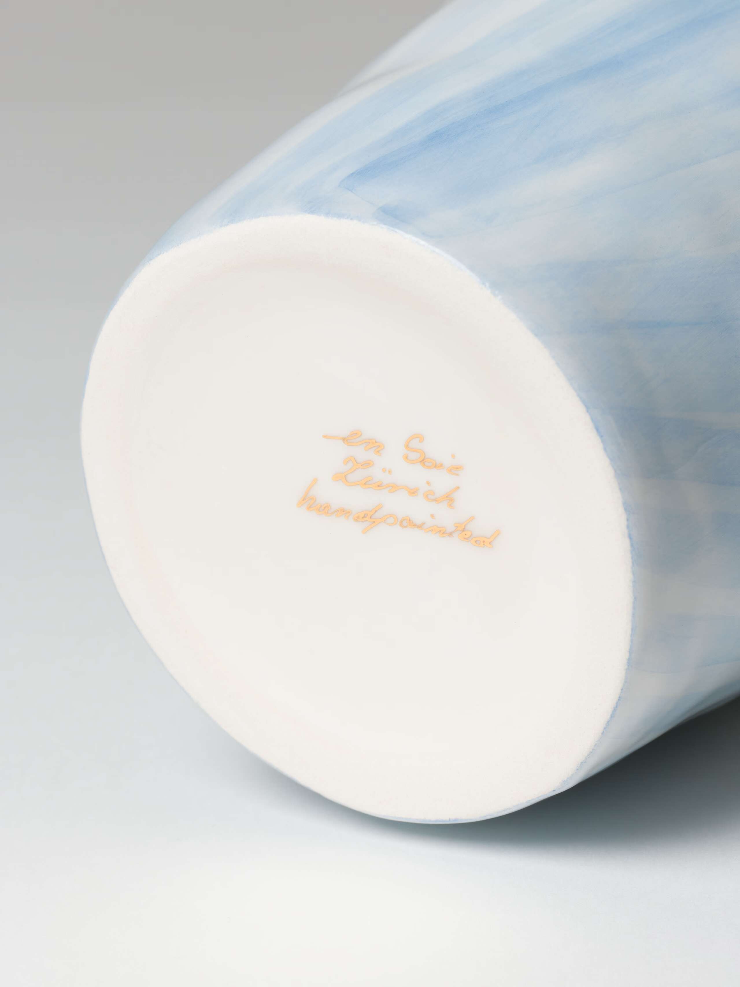 Slim Vase in unicolour Cerulean blue two sizes with gold rim handmade