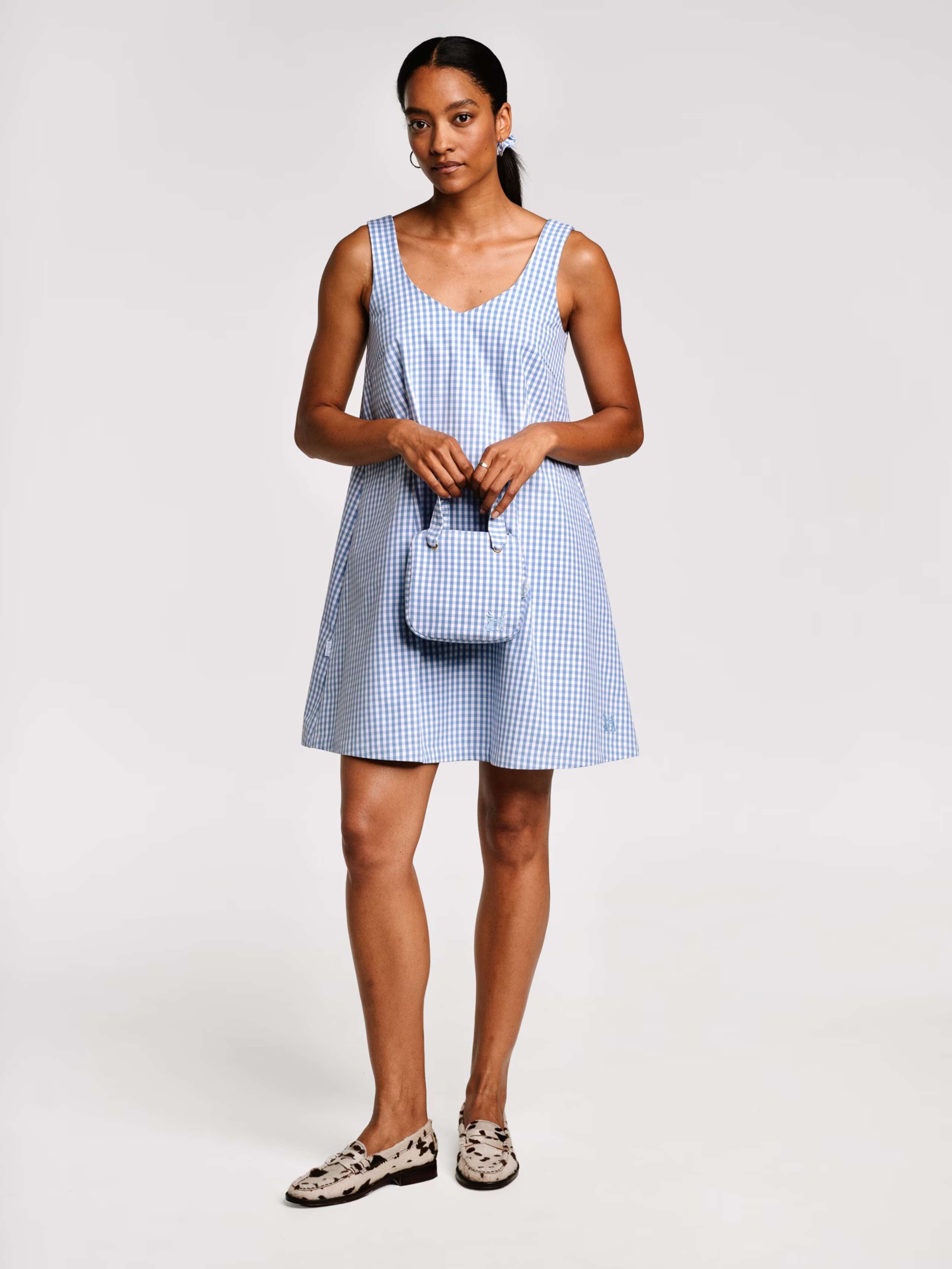Cher dress Light blue vichy check in cotton