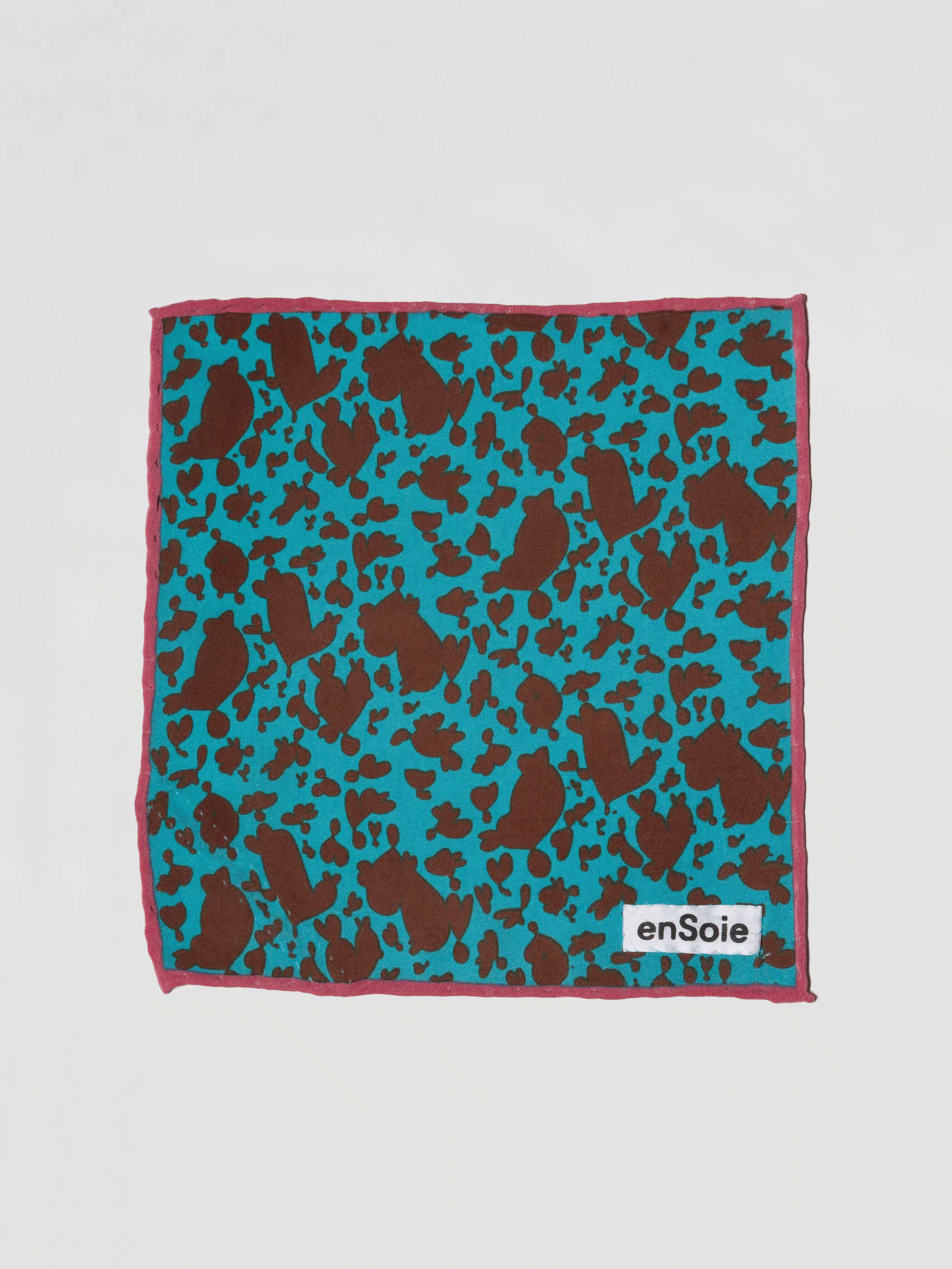 Carré foulard 20 Silk, Inspired Hearts print, Teal, Cognac
