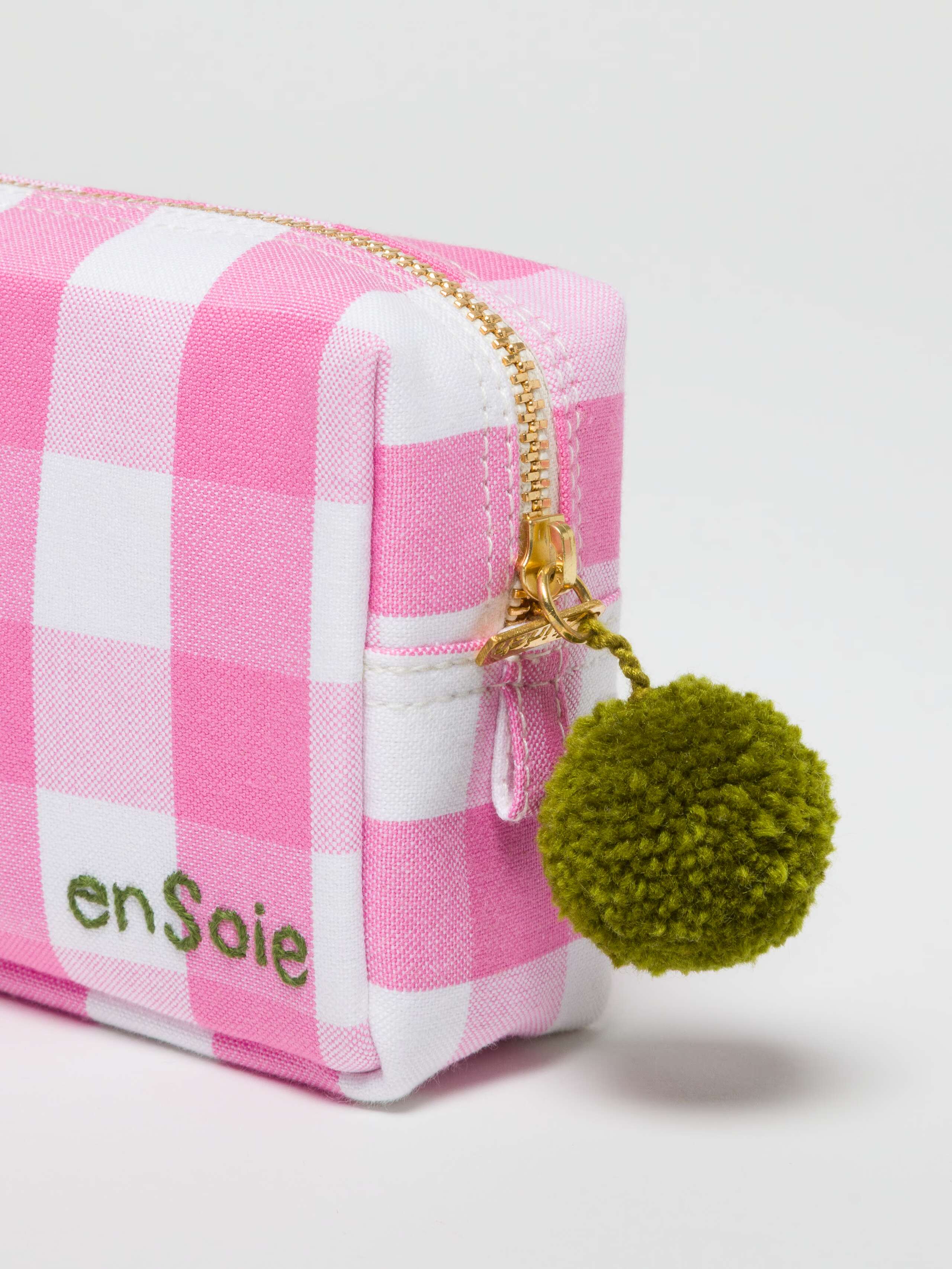 Linda Toiletry Bags in Rose garden, Close up of Pompon in olive green
