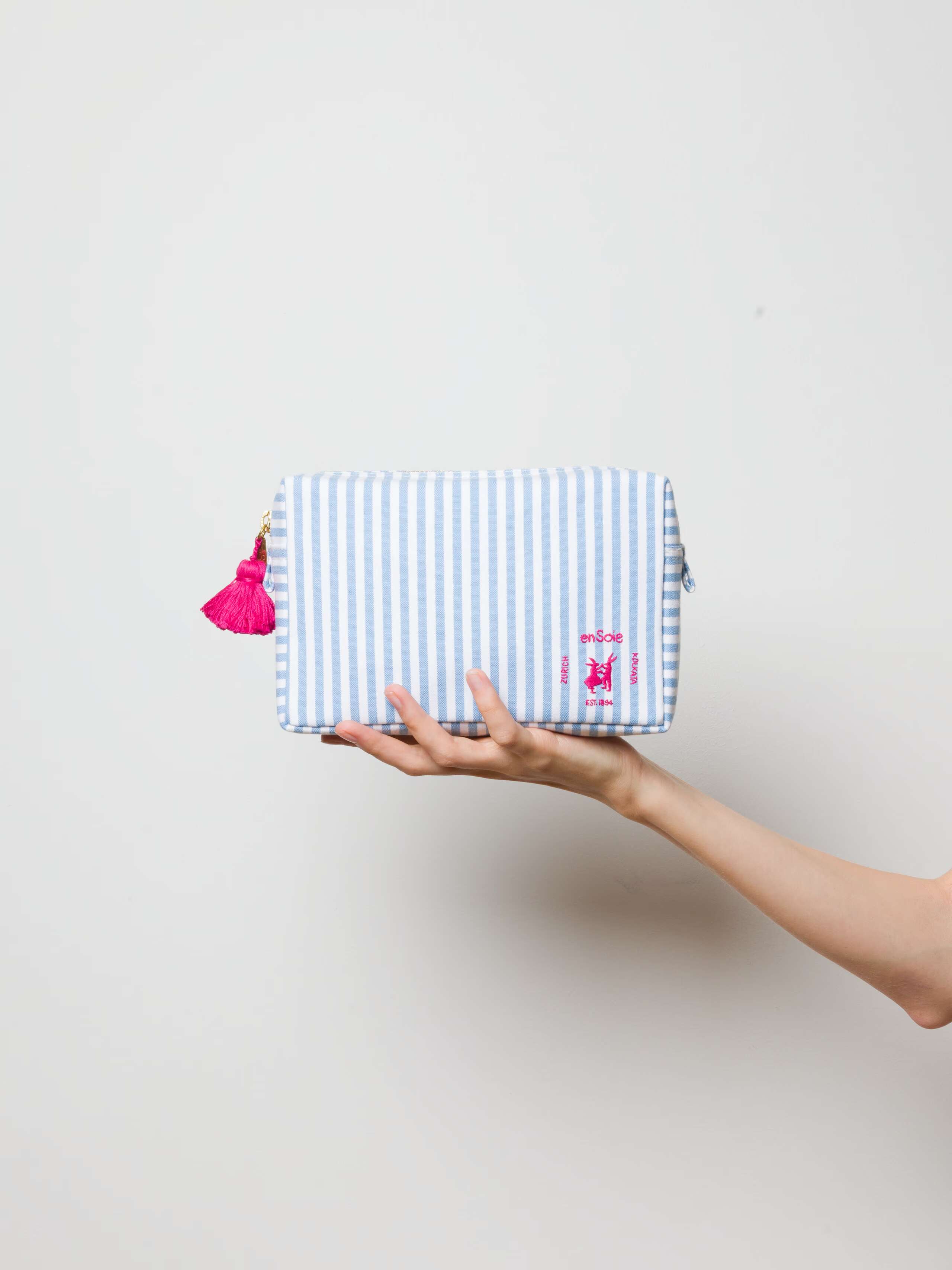 Tilda toiletry bag cerulean blue stripes, size small