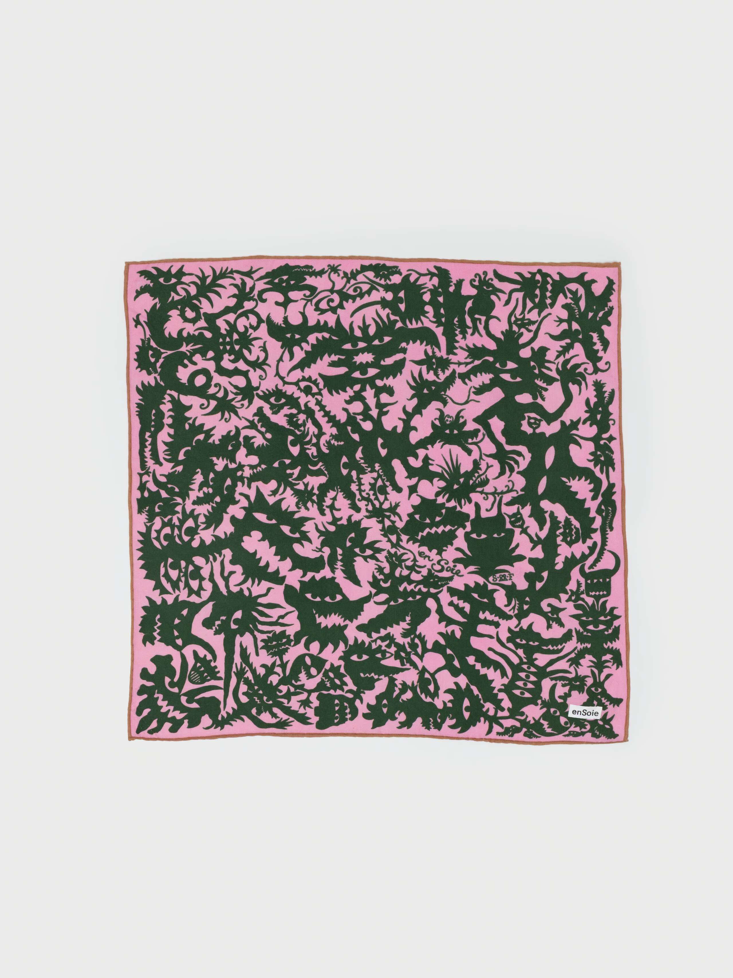 Picture of a foulards in dark green and pink shades