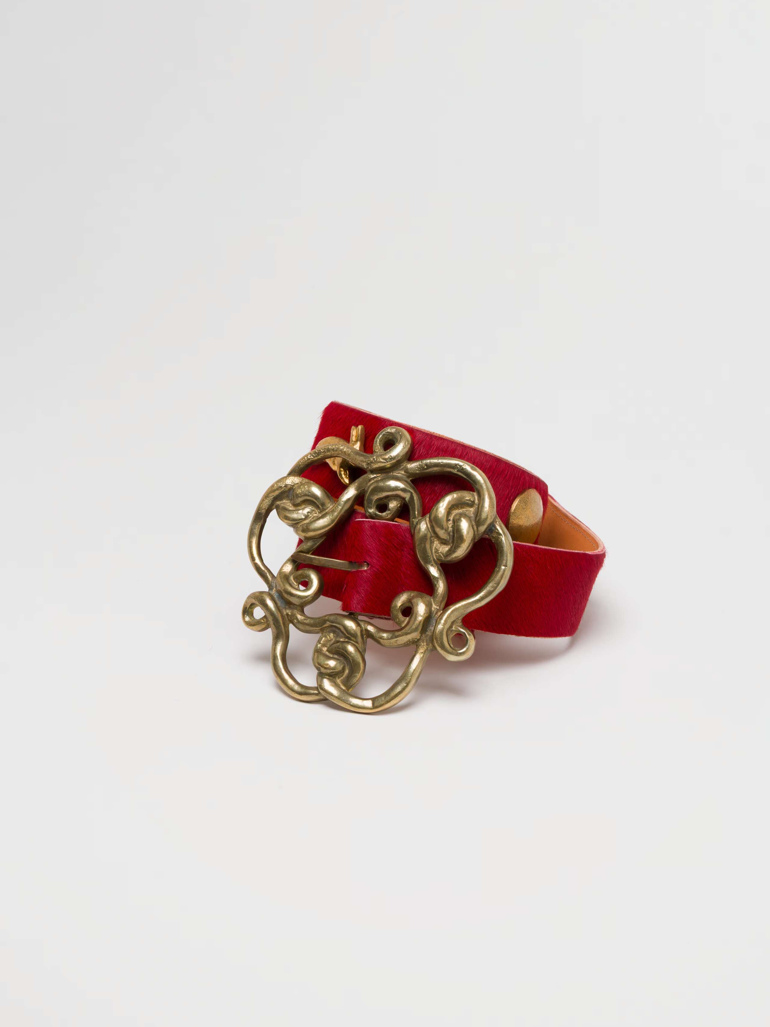 Heritage belt red leather big brass buckle