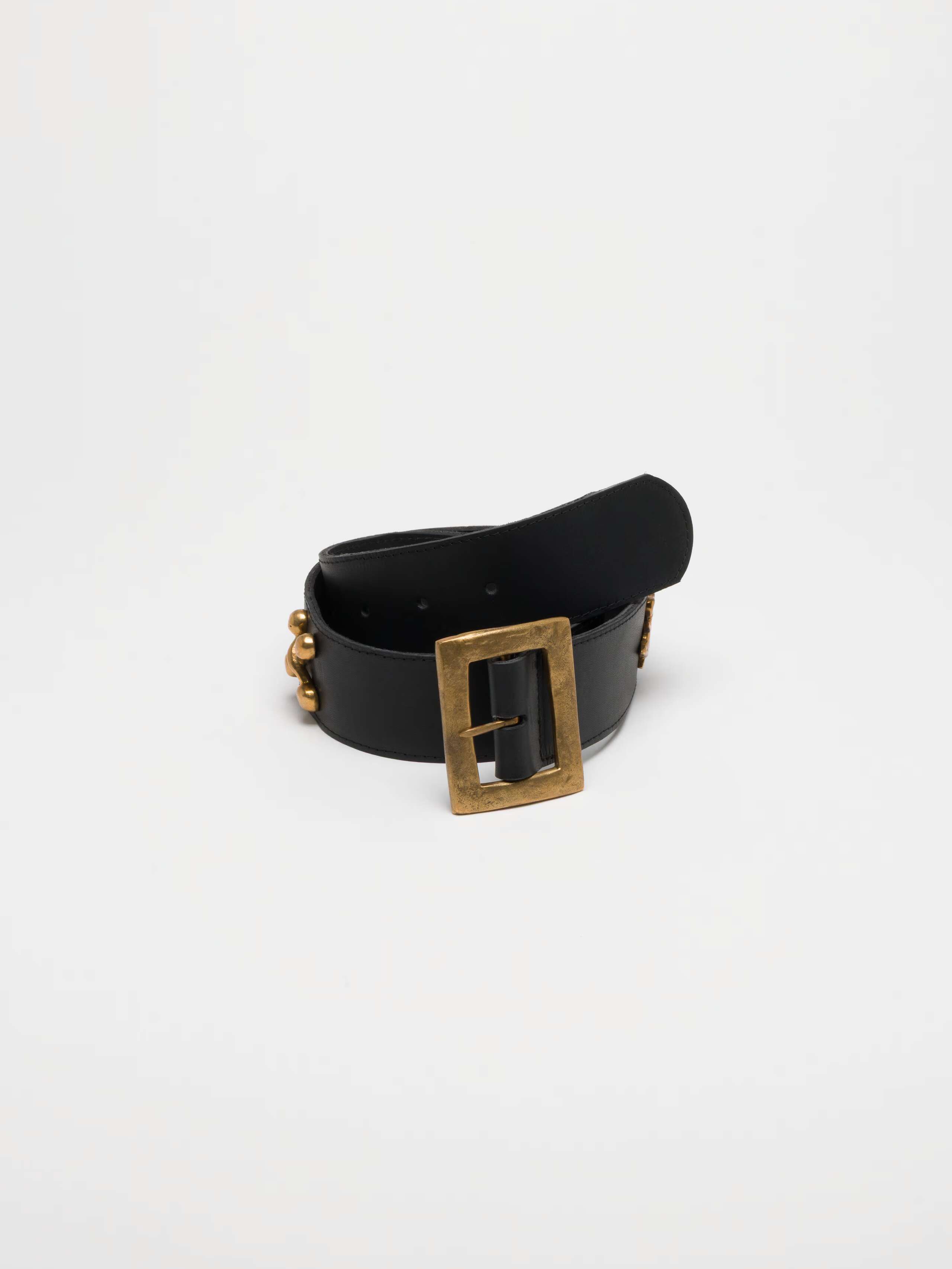 Heritage belt black leather big brass buckle