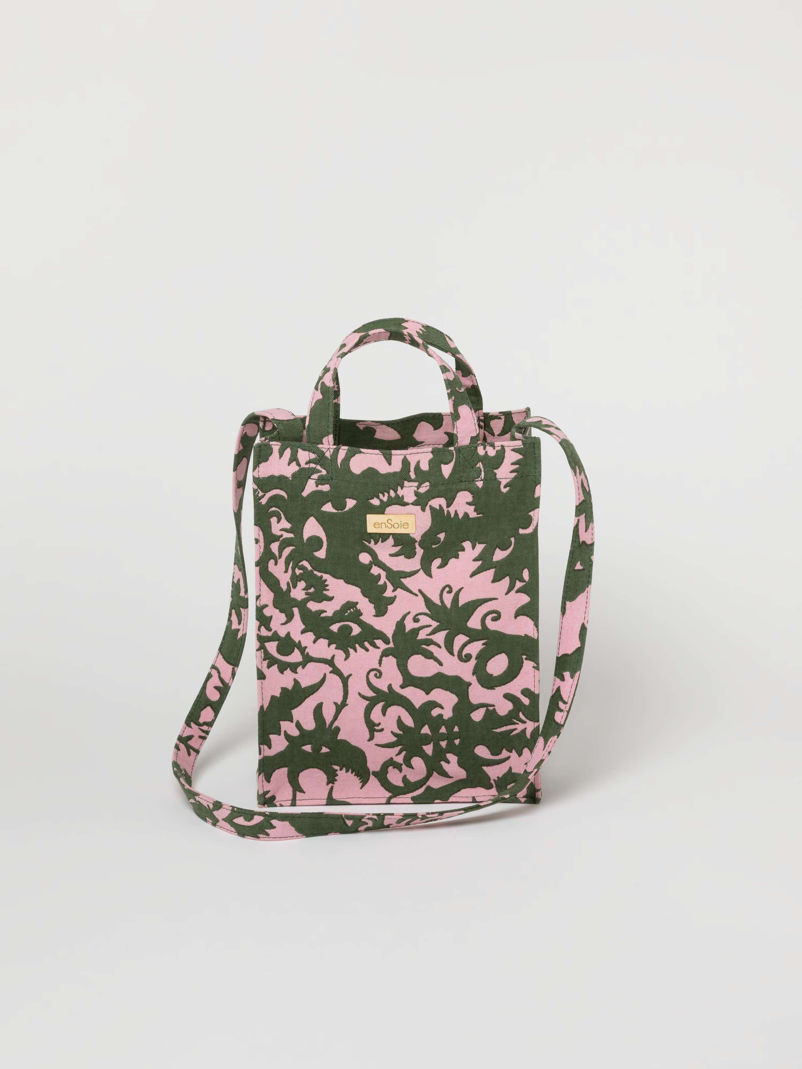 Picture of a canvas bag in khaki and rose shades