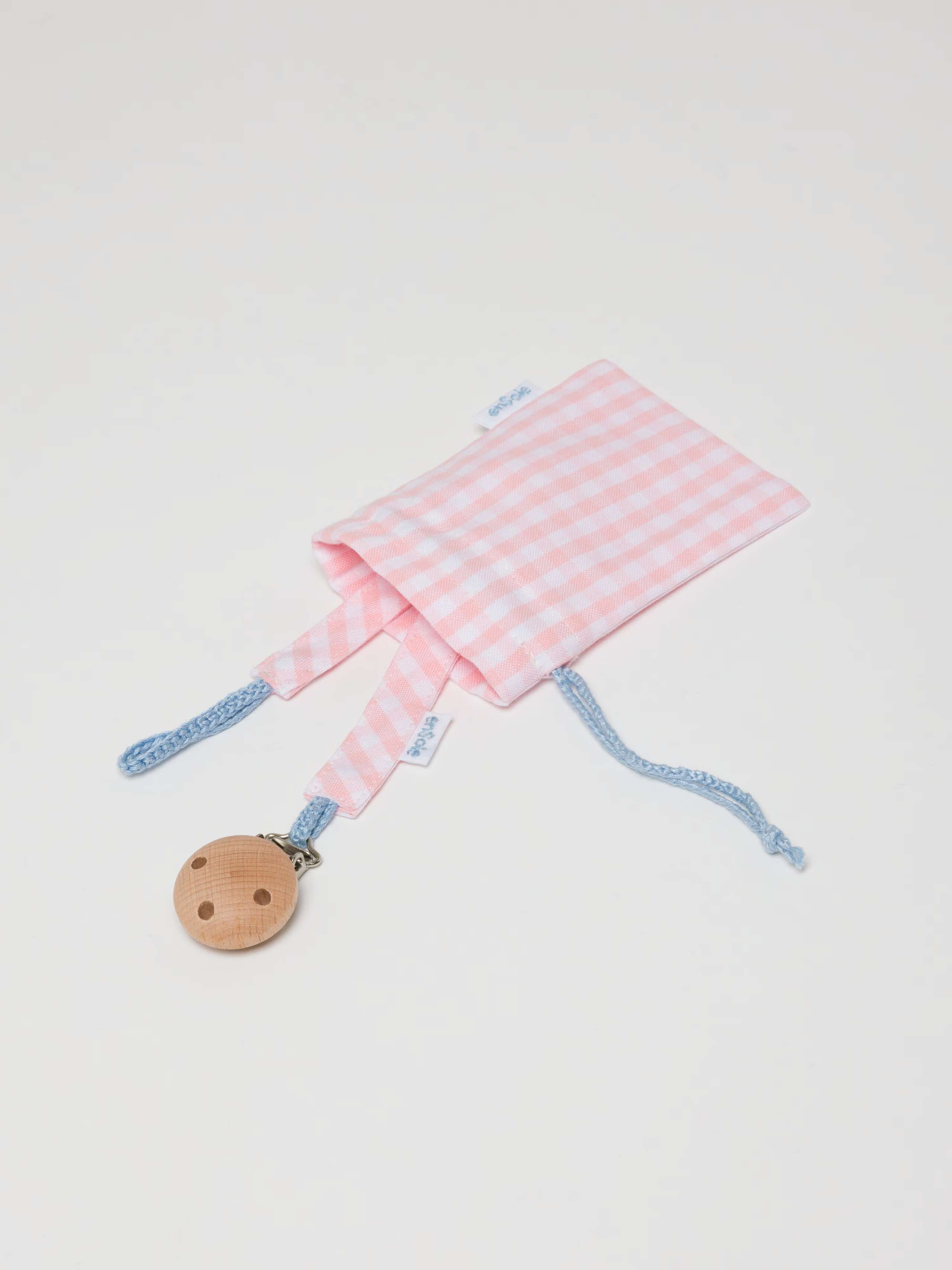 Finn pacifier strap in vichy cotton pink
