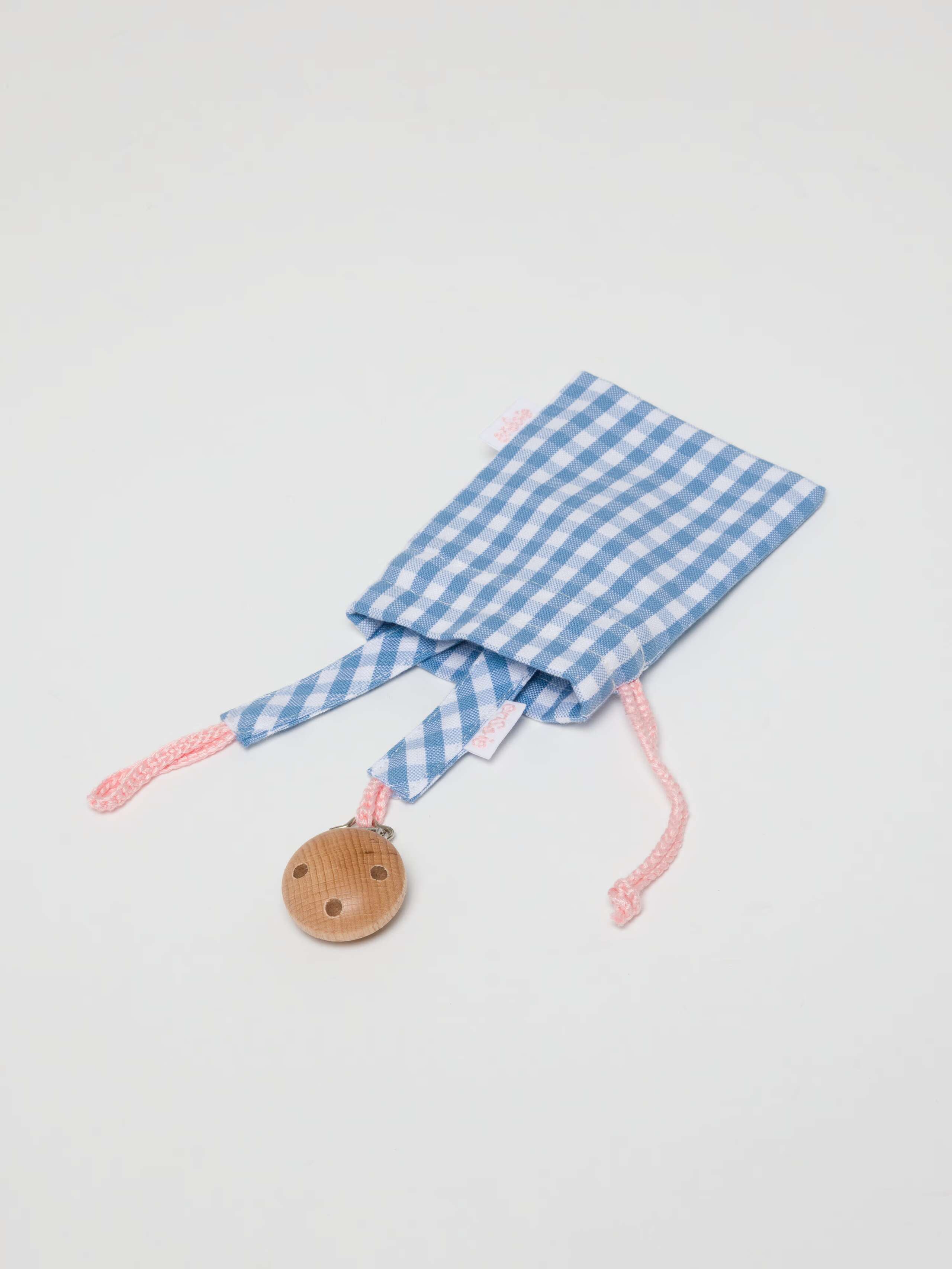 Finn pacifier strap in vichy cotton light blue