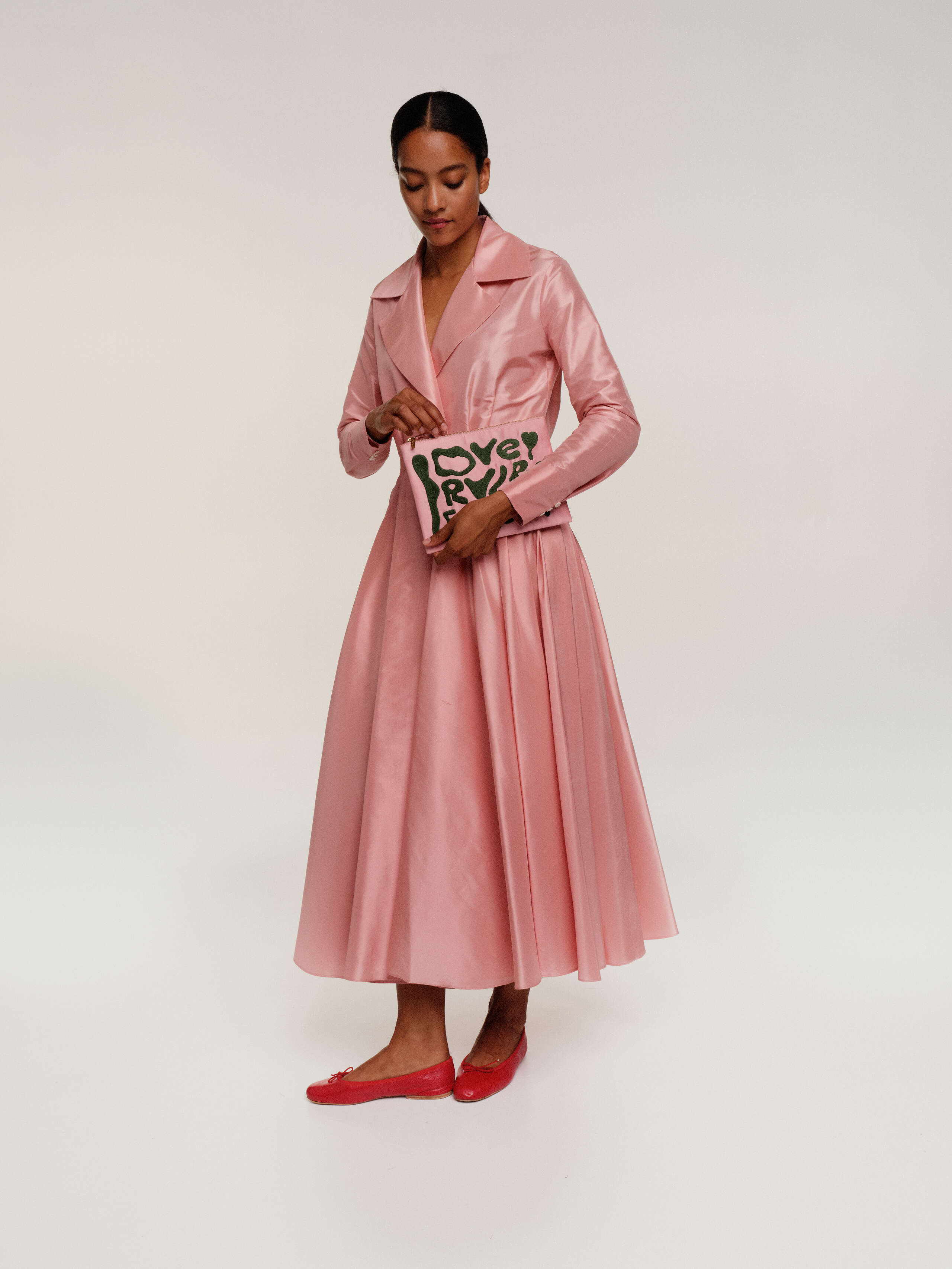 delphine silk long dress in fleur rose