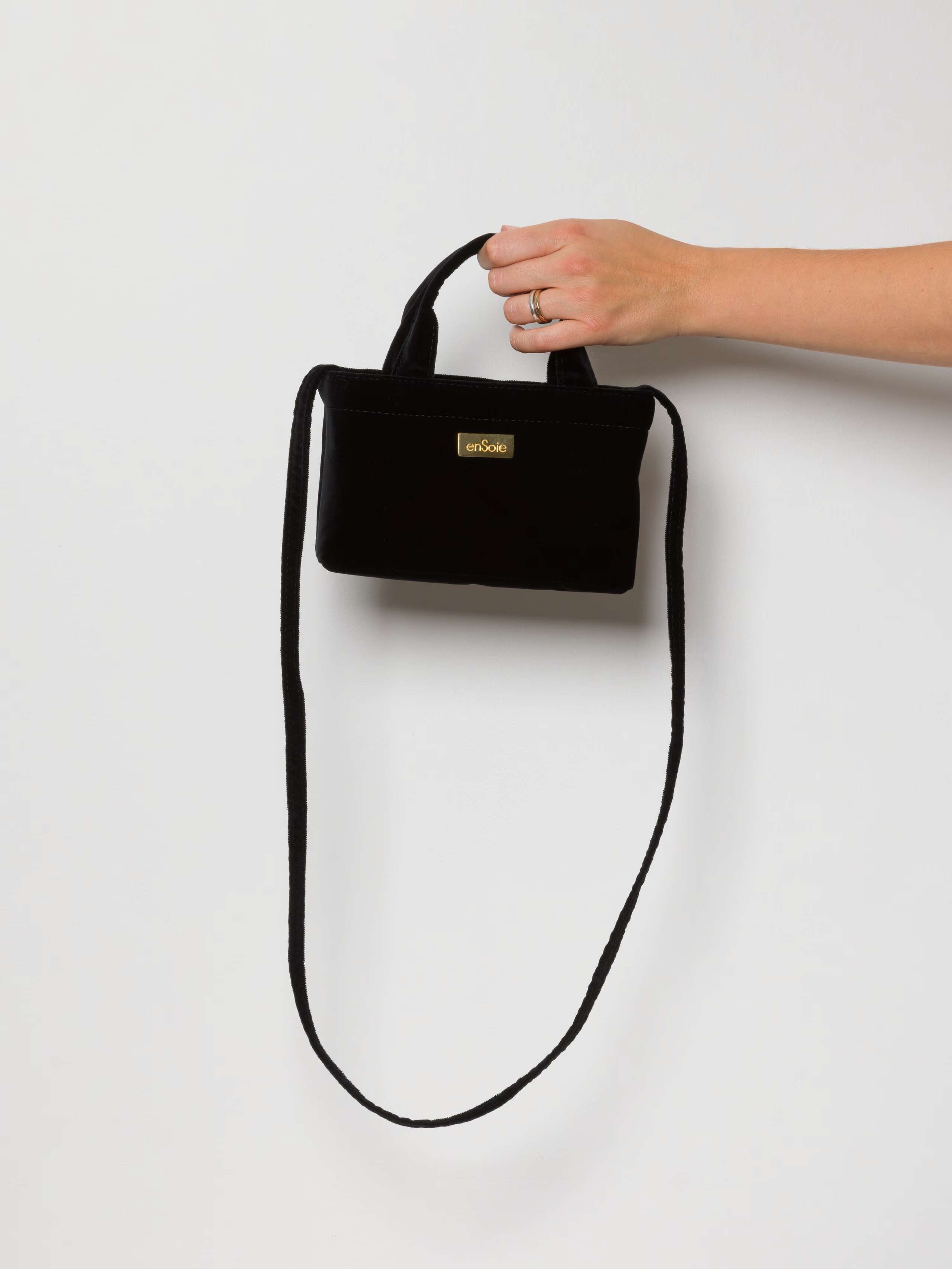 Library bag in black cotton velvet in two sizes