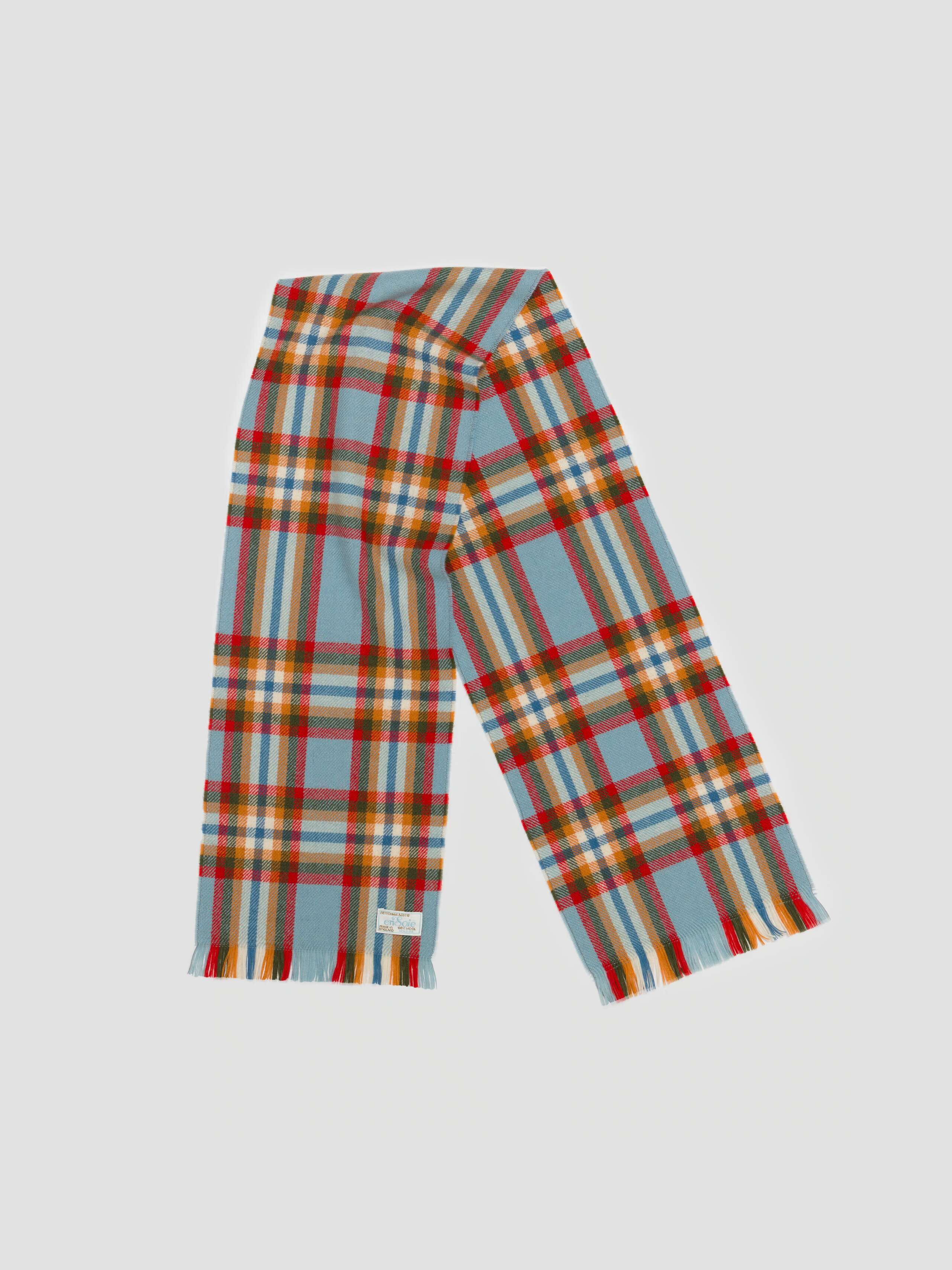 Dale scarf in the hold me check with light blue and orange autumnal accents