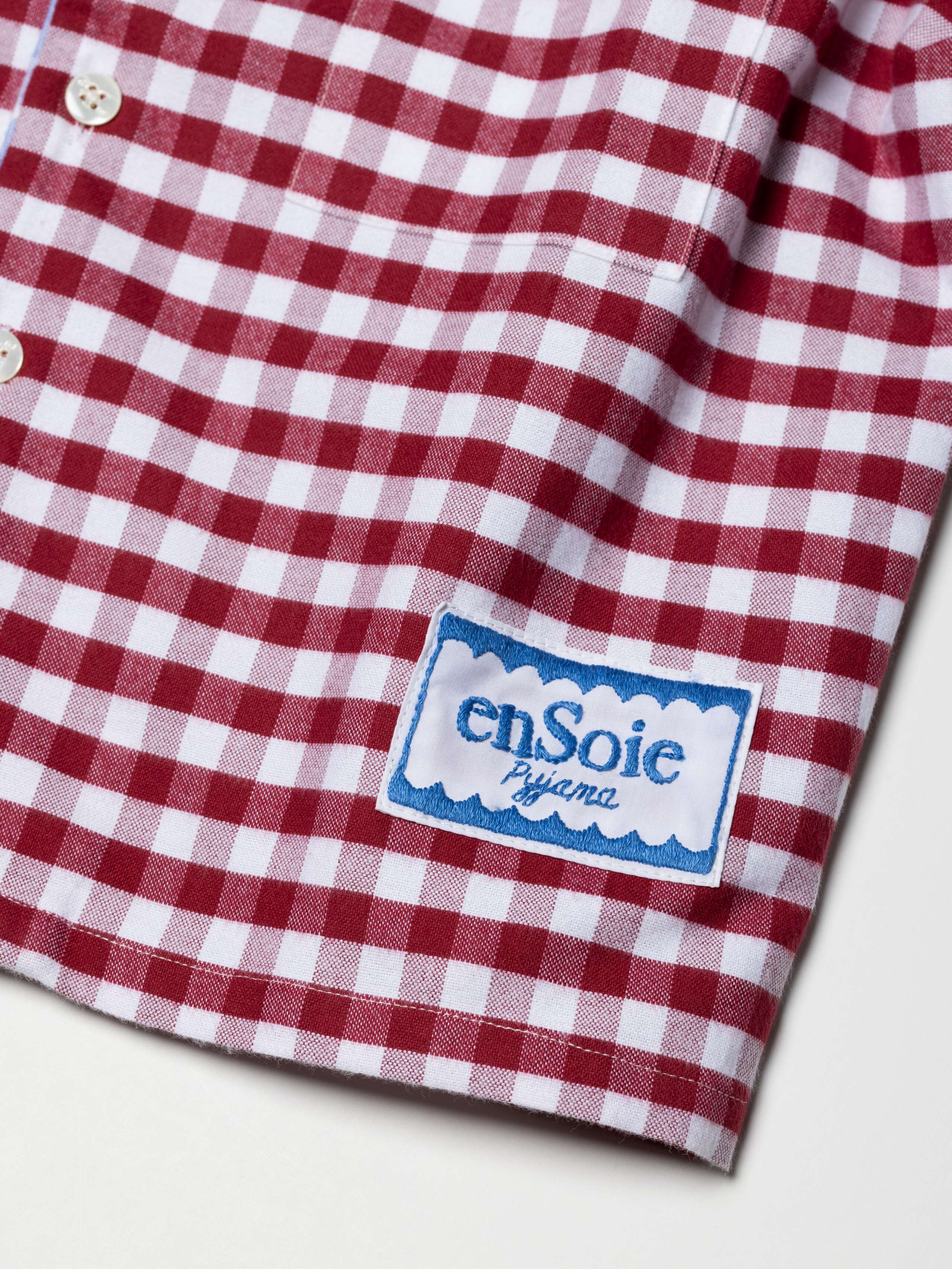 Cotton flannel vichy Pyjama for Kids in enSoie Red embroidered L