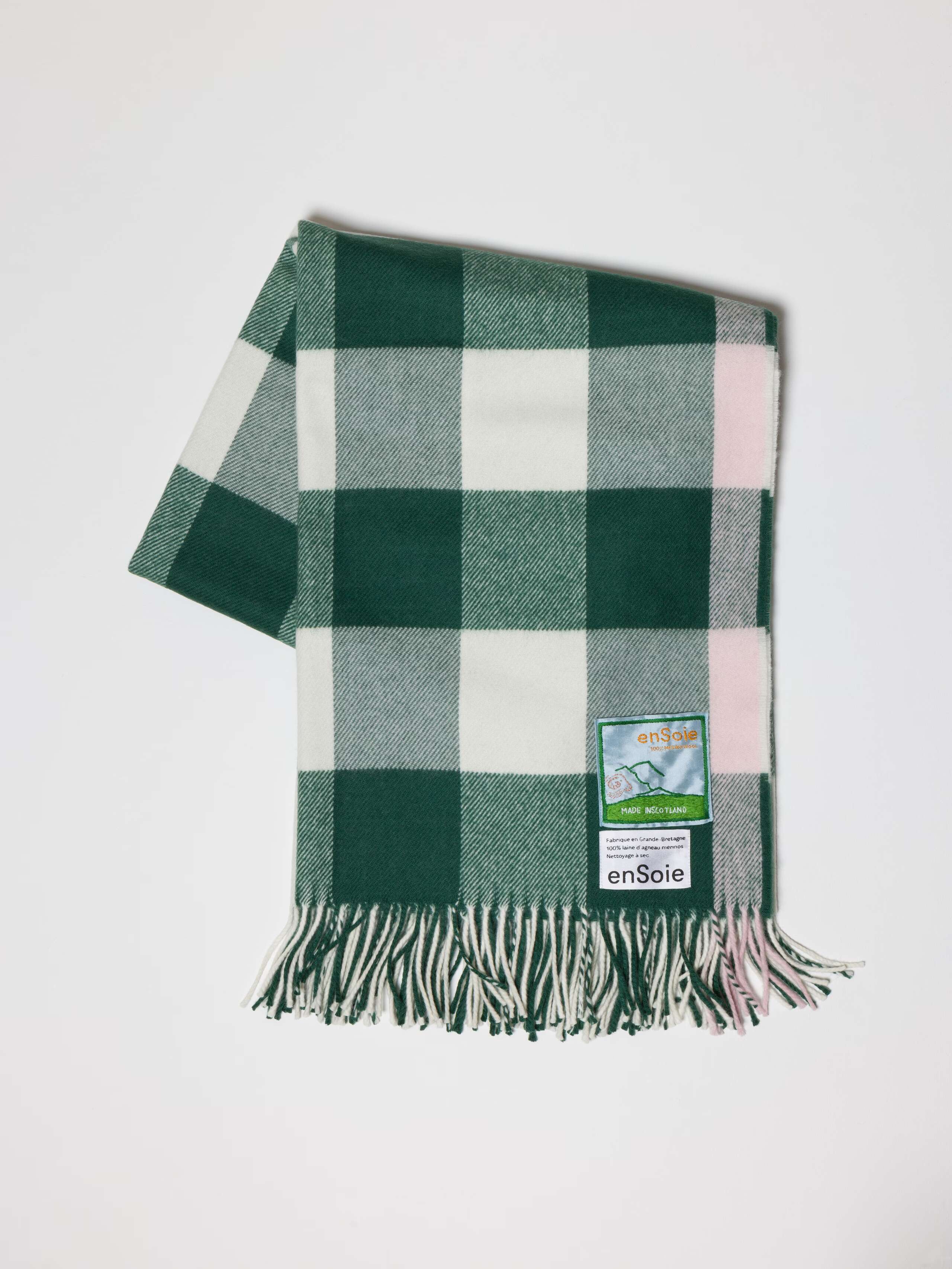Vichy check Wool blanket in linden green