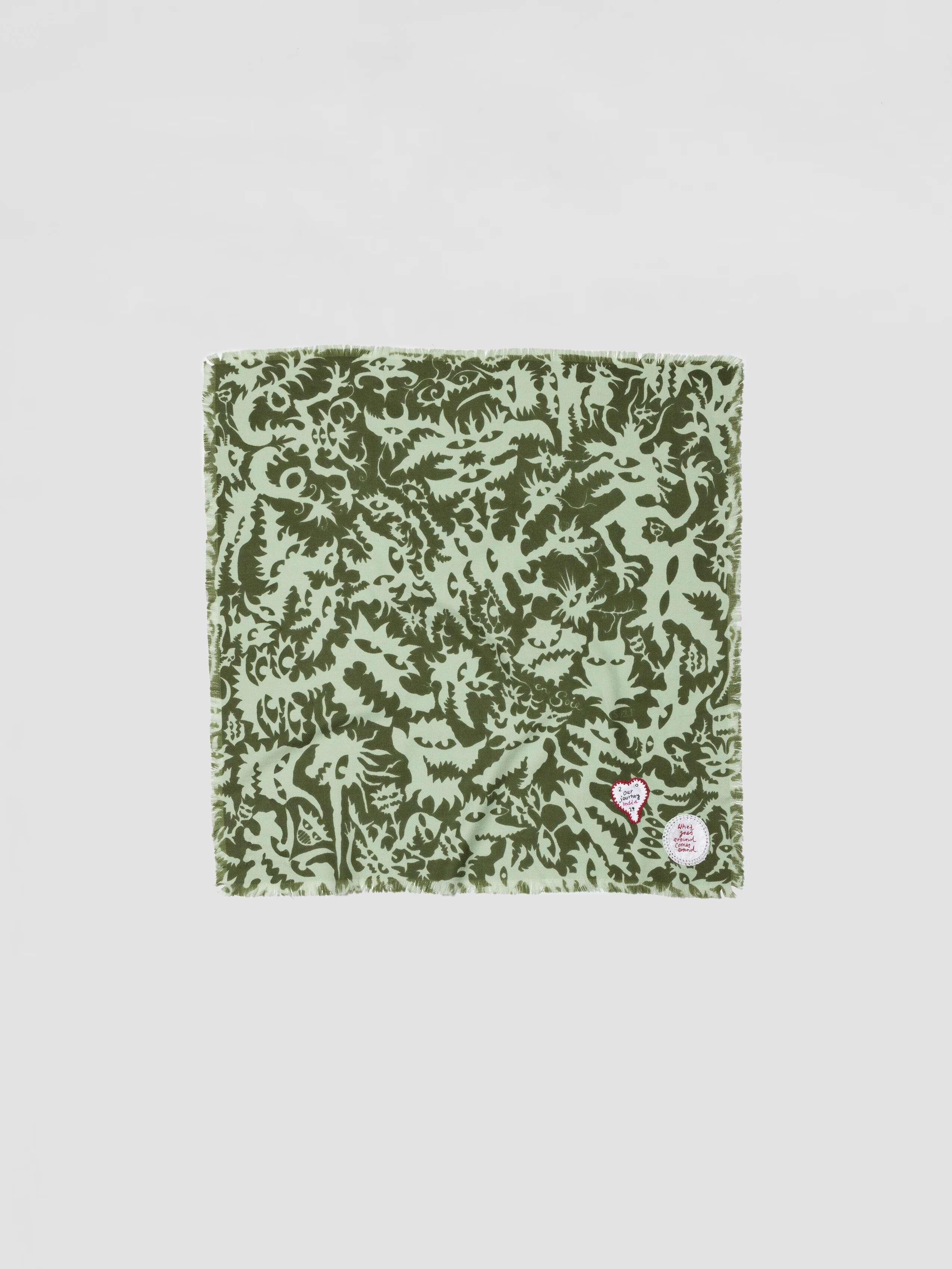 Monster printed wool scarf mint