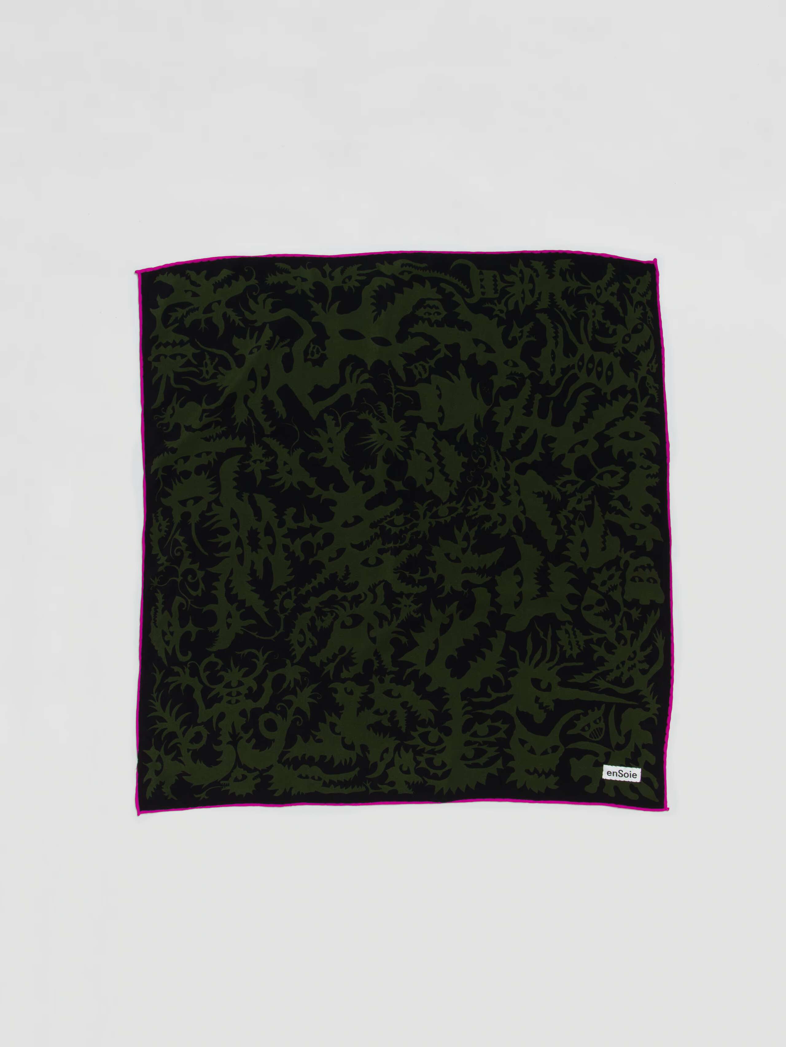Monsters printed silk foulard in black and khaki