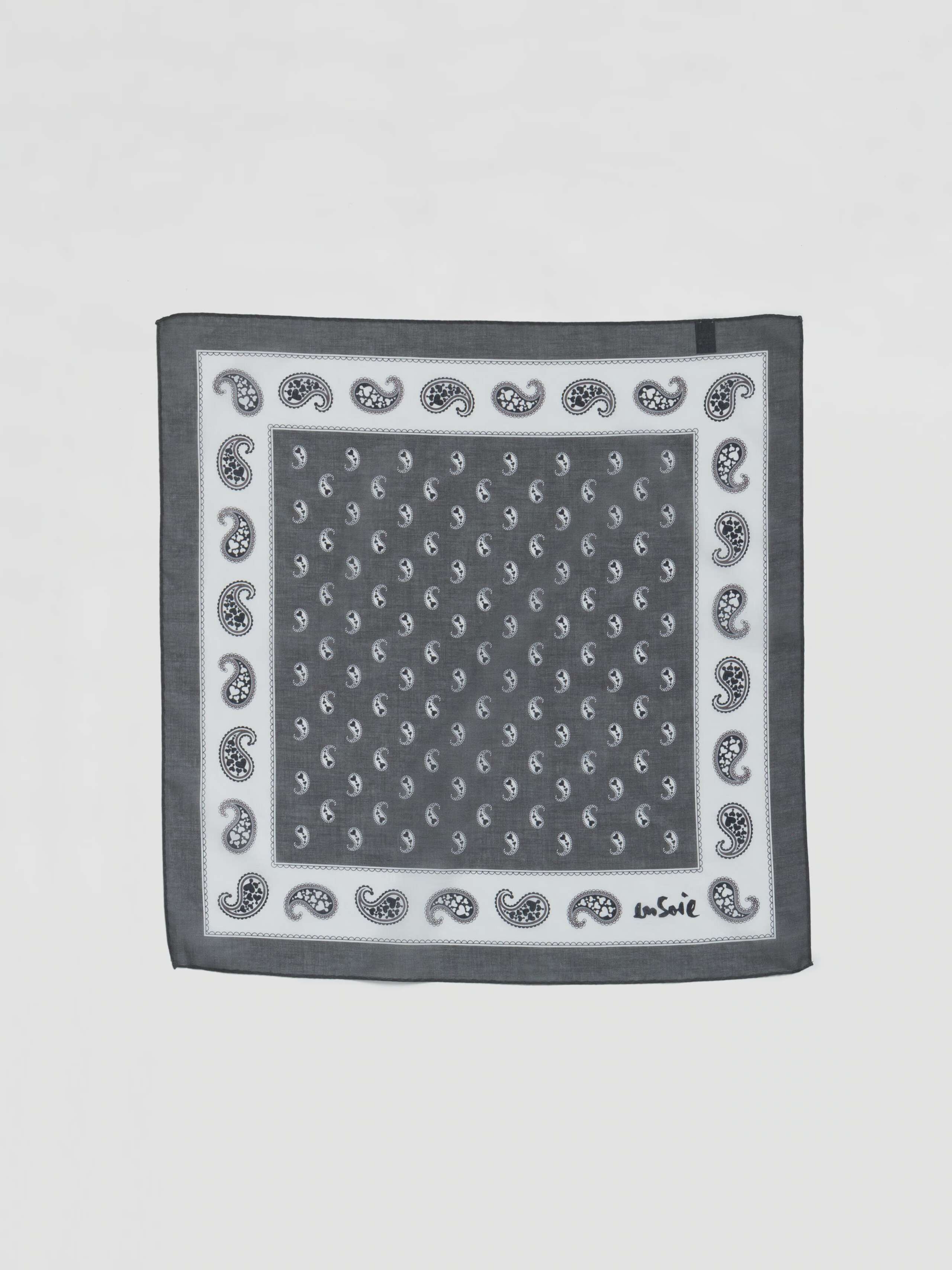 Paisley light cotton voile foulard in dark grey