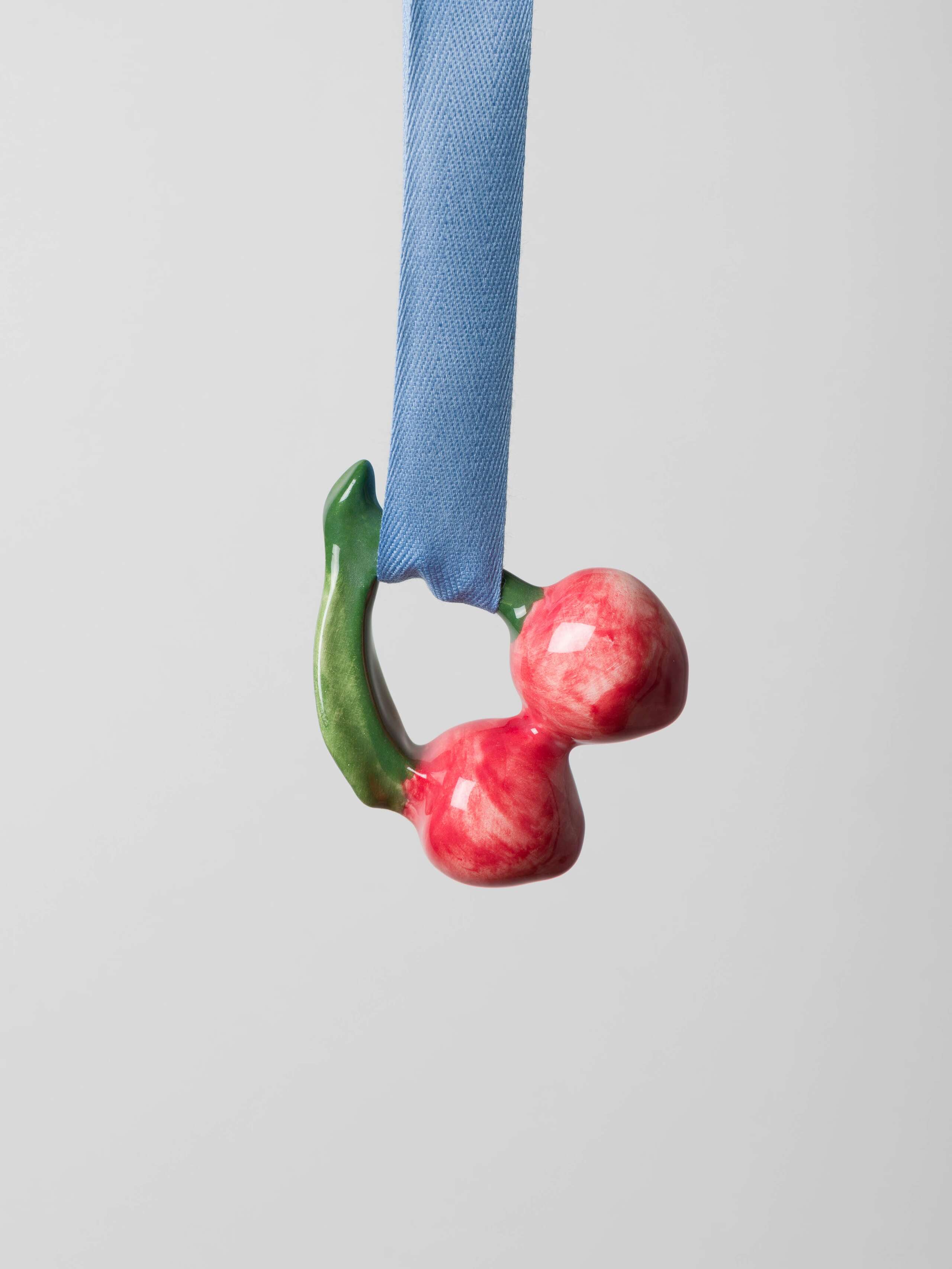 Double cherry ornament handpainted ceramic