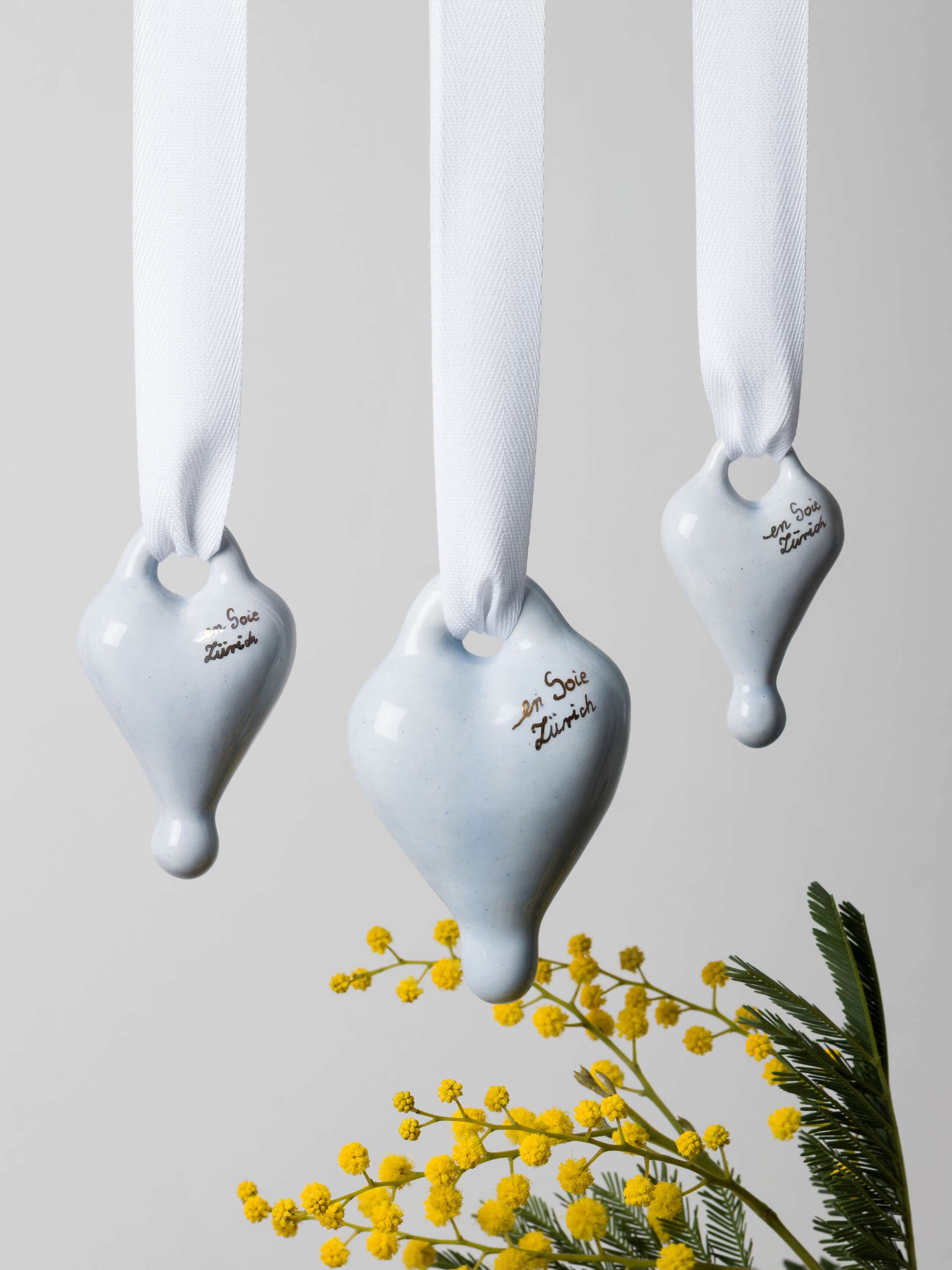 Spring heart ornament in light blue three sizes