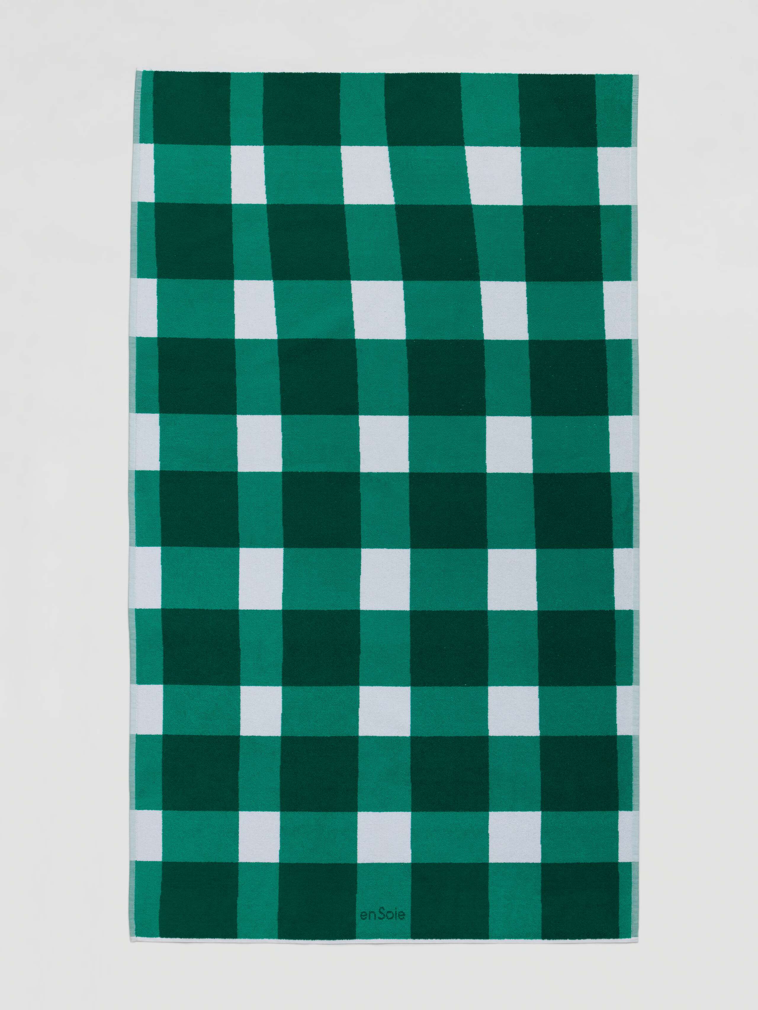 Terry beach towel in green vichy