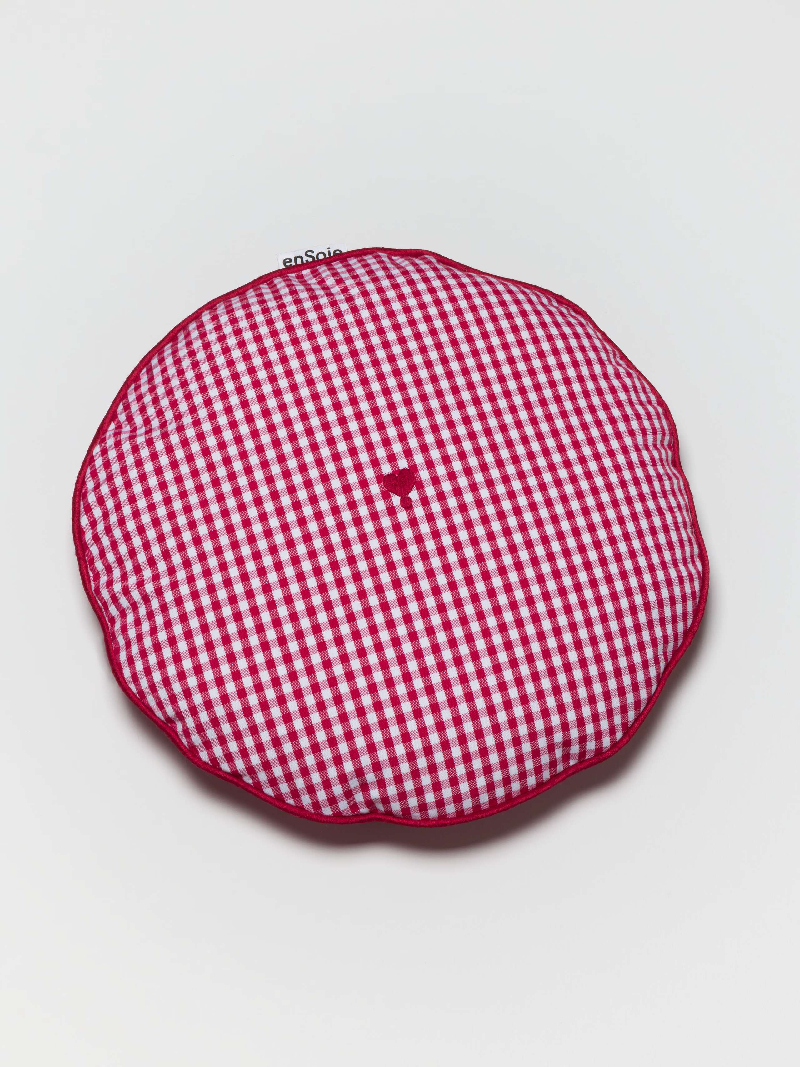 Juniper round pillow cover in ensoie red vichy check
