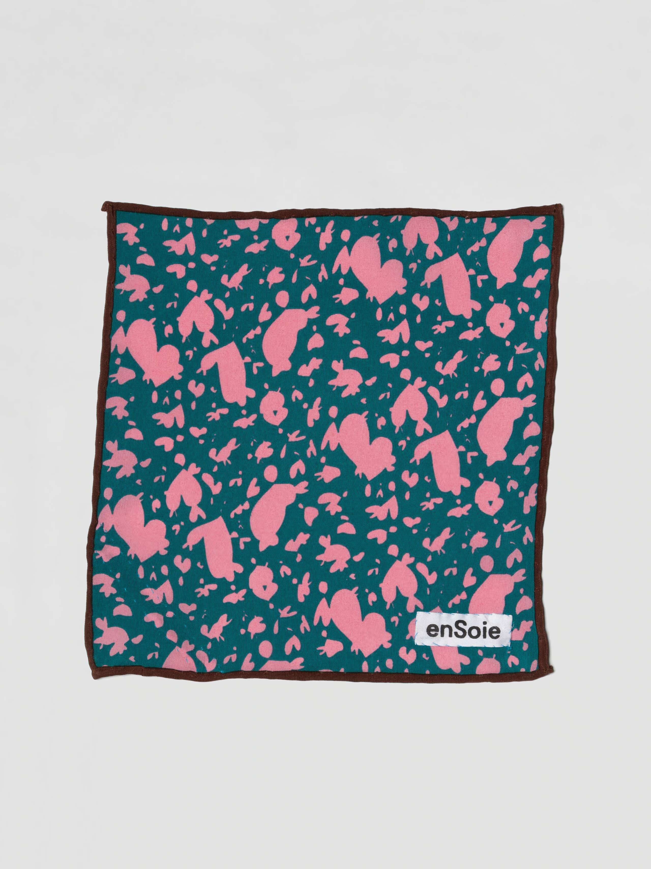 Carré foulard 20 Silk, Inspired Hearts print, Forest Green, Rose