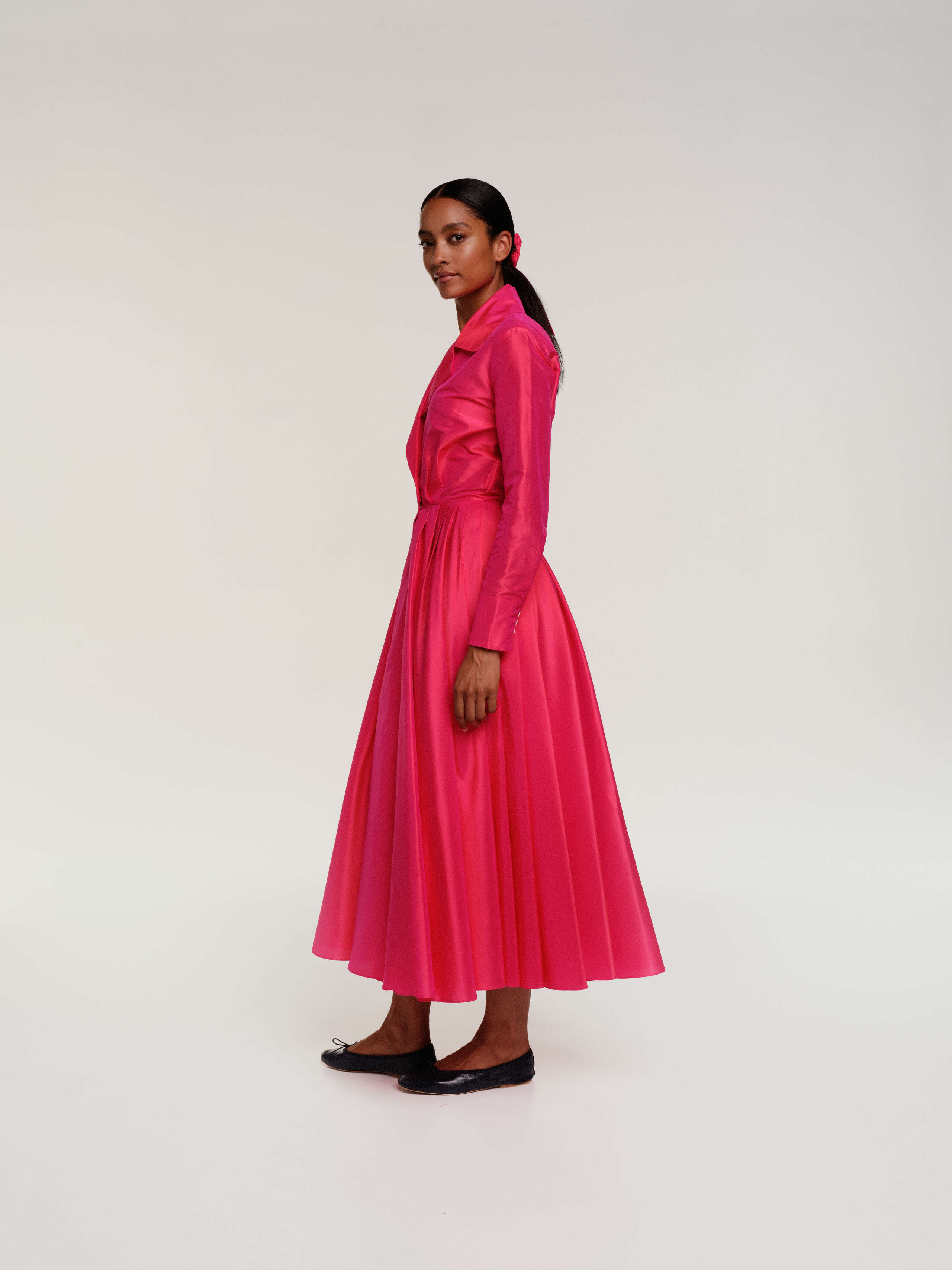 Lipstick pink doupion silk delphine dress long