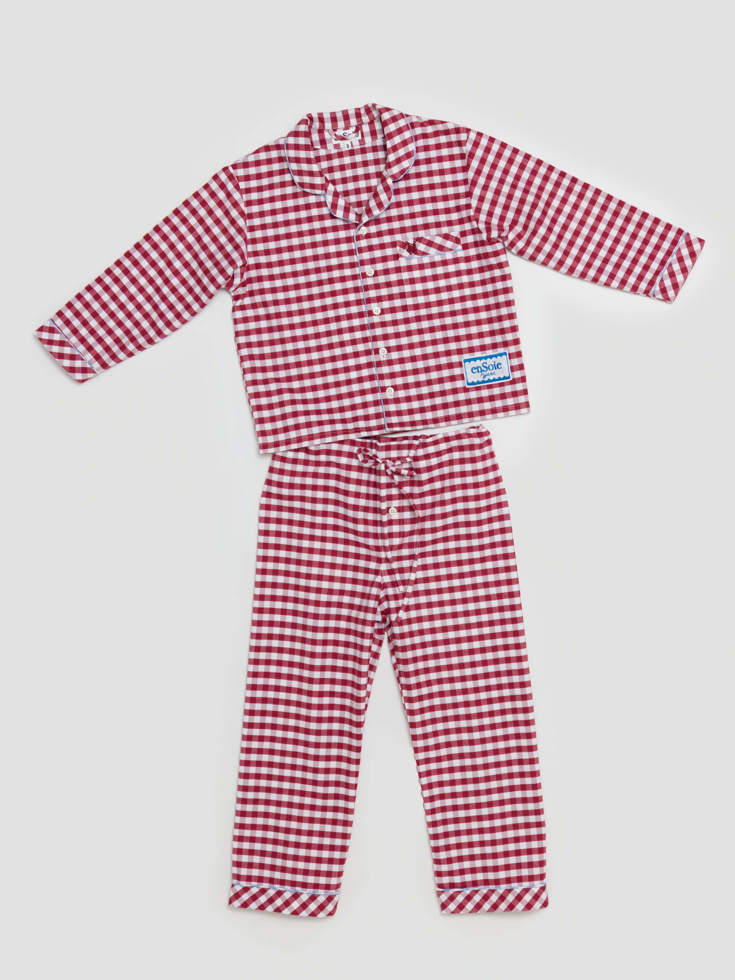 Cotton flannel vichy Pyjama for Kids in enSoie Red
